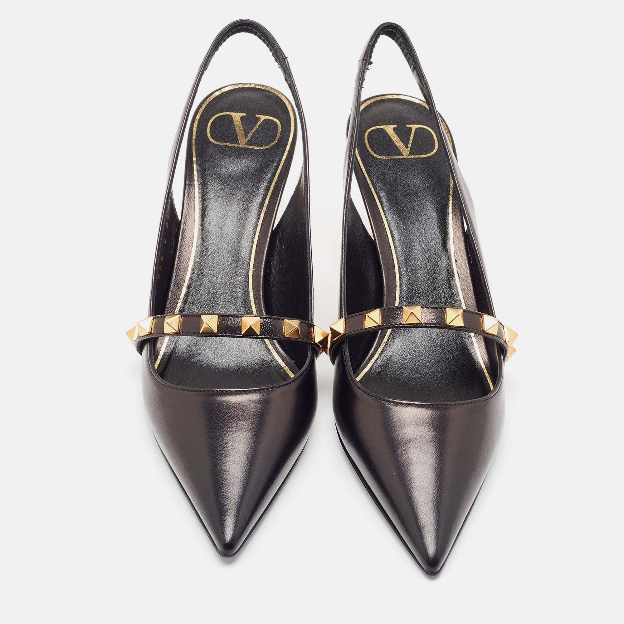 

Valentino Black Leather Rockstud Slingback Pumps Size