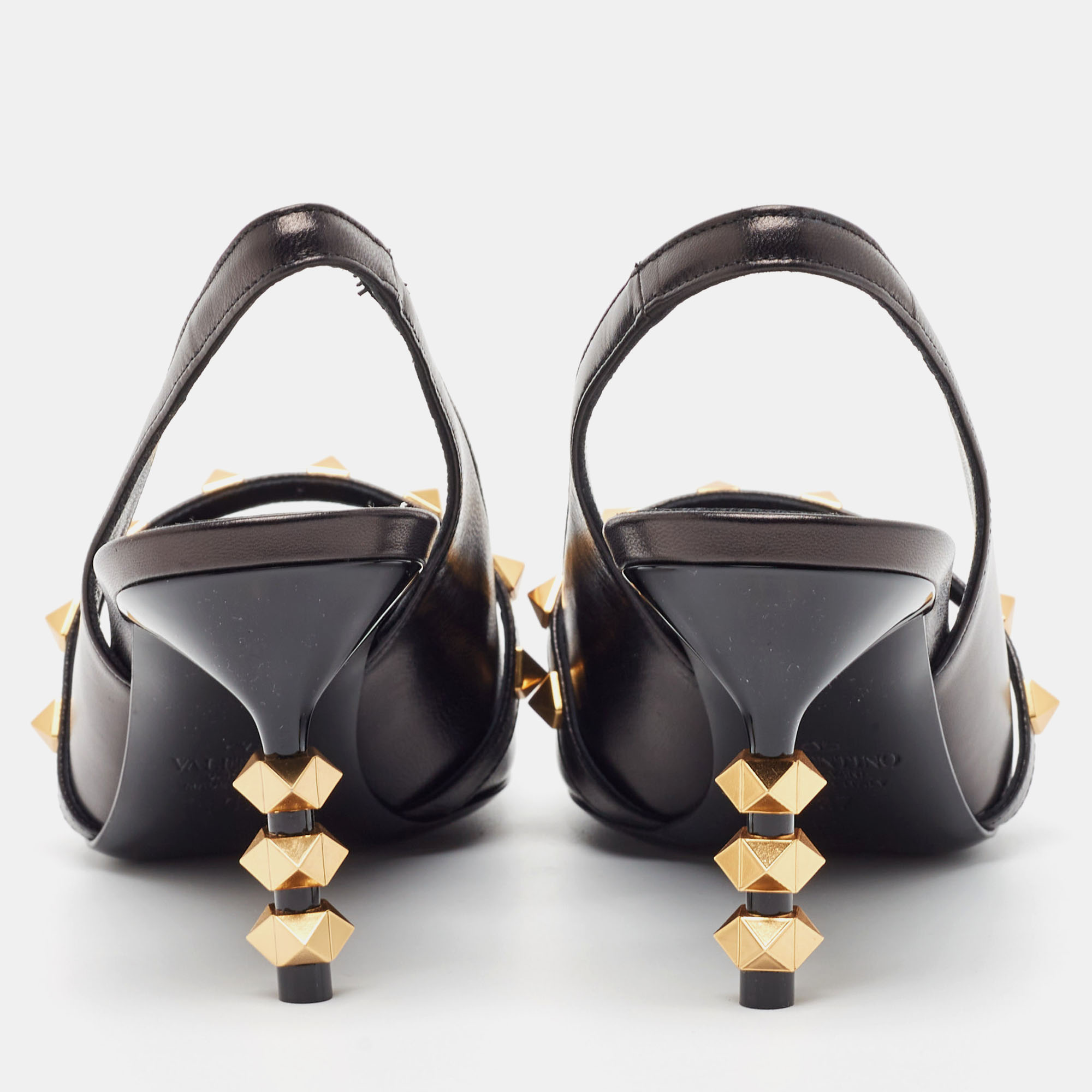 

Valentino Black Leather Rockstud Slingback Pumps Size
