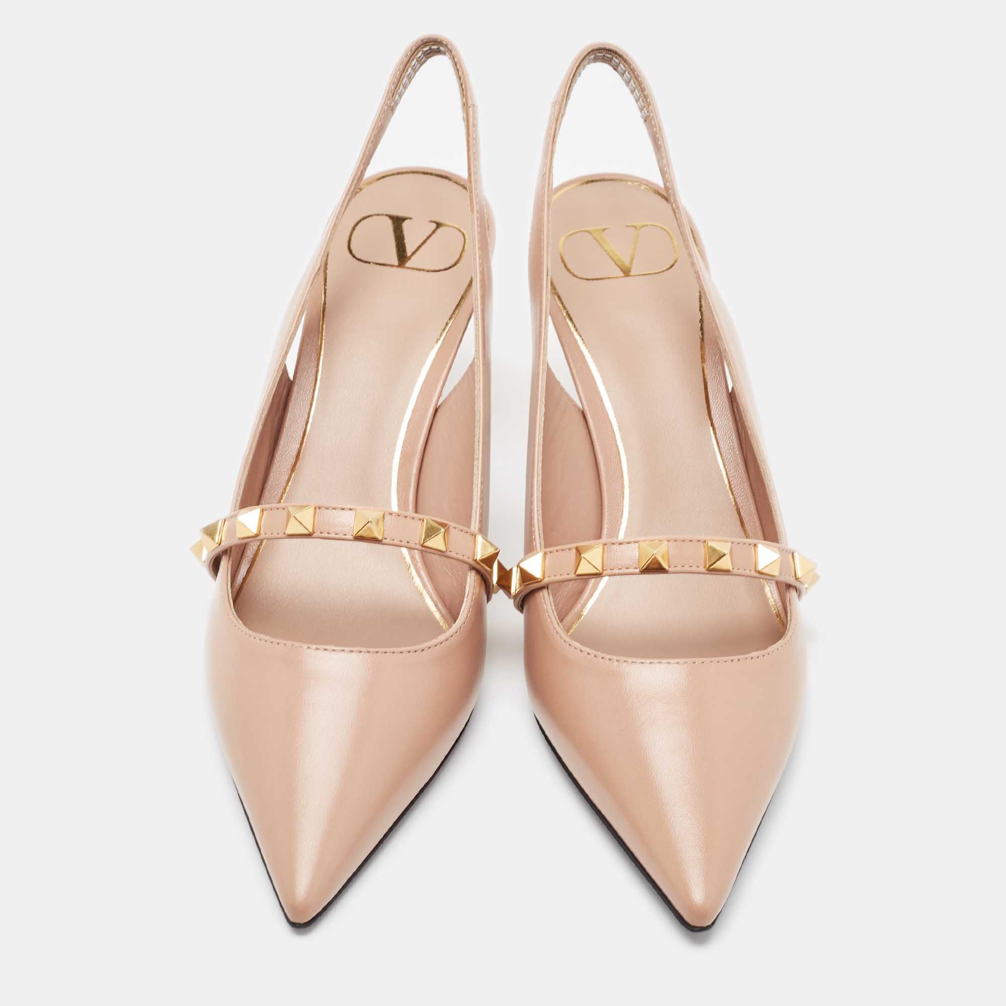 

Valentino Pink Leather Rockstud Slingback Pumps Size