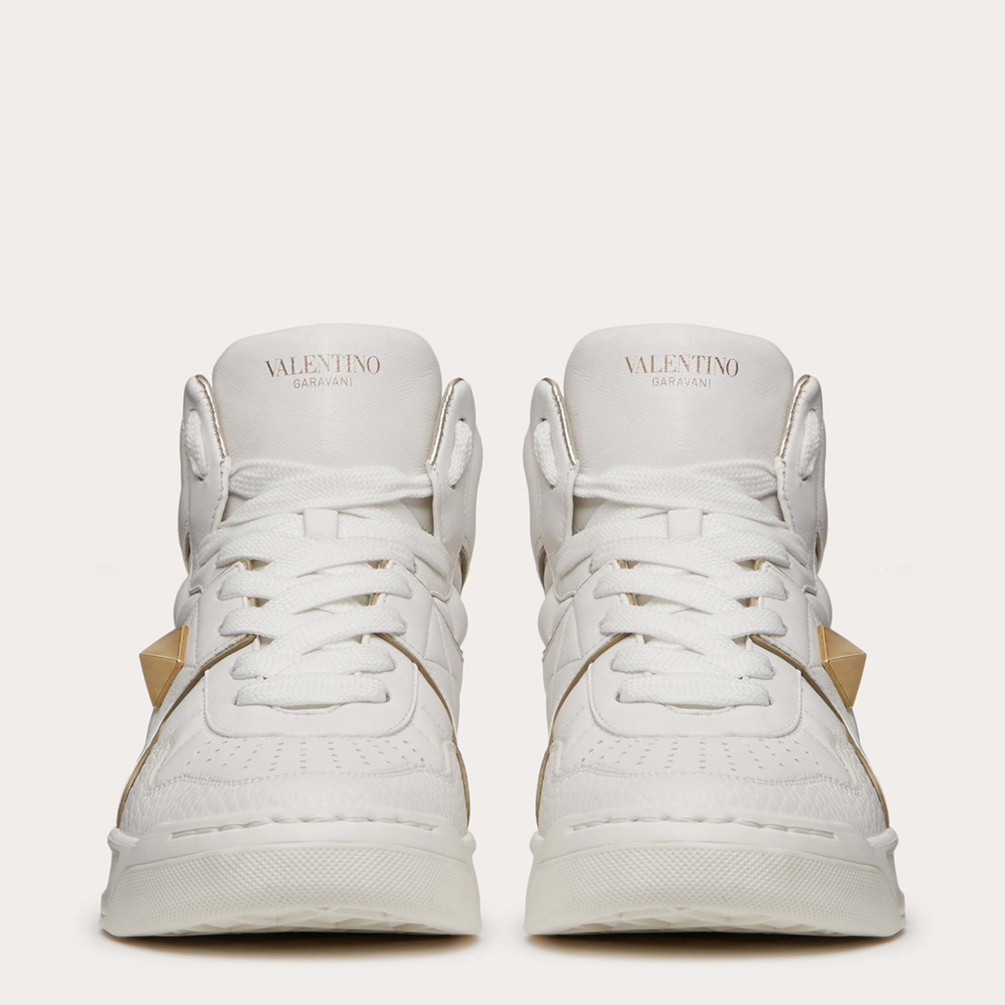 

Valentino White/Pale Gold Leather One Stud Mid-Top Sneaker Size