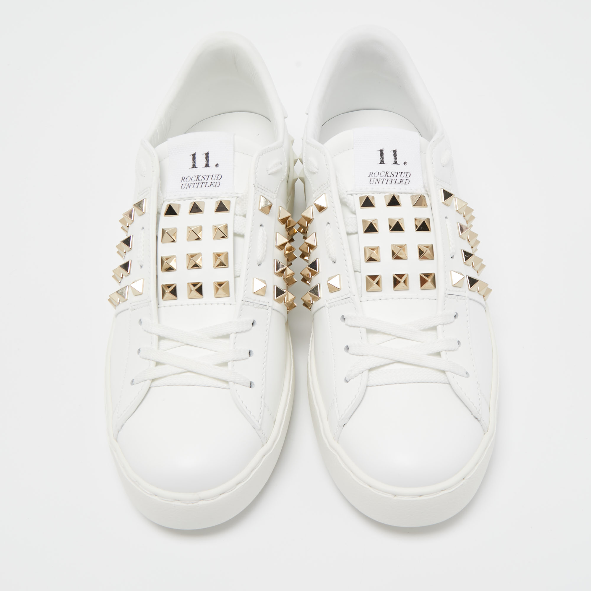 

Valentino White Leather Rockstud Untitled Sneakers Size