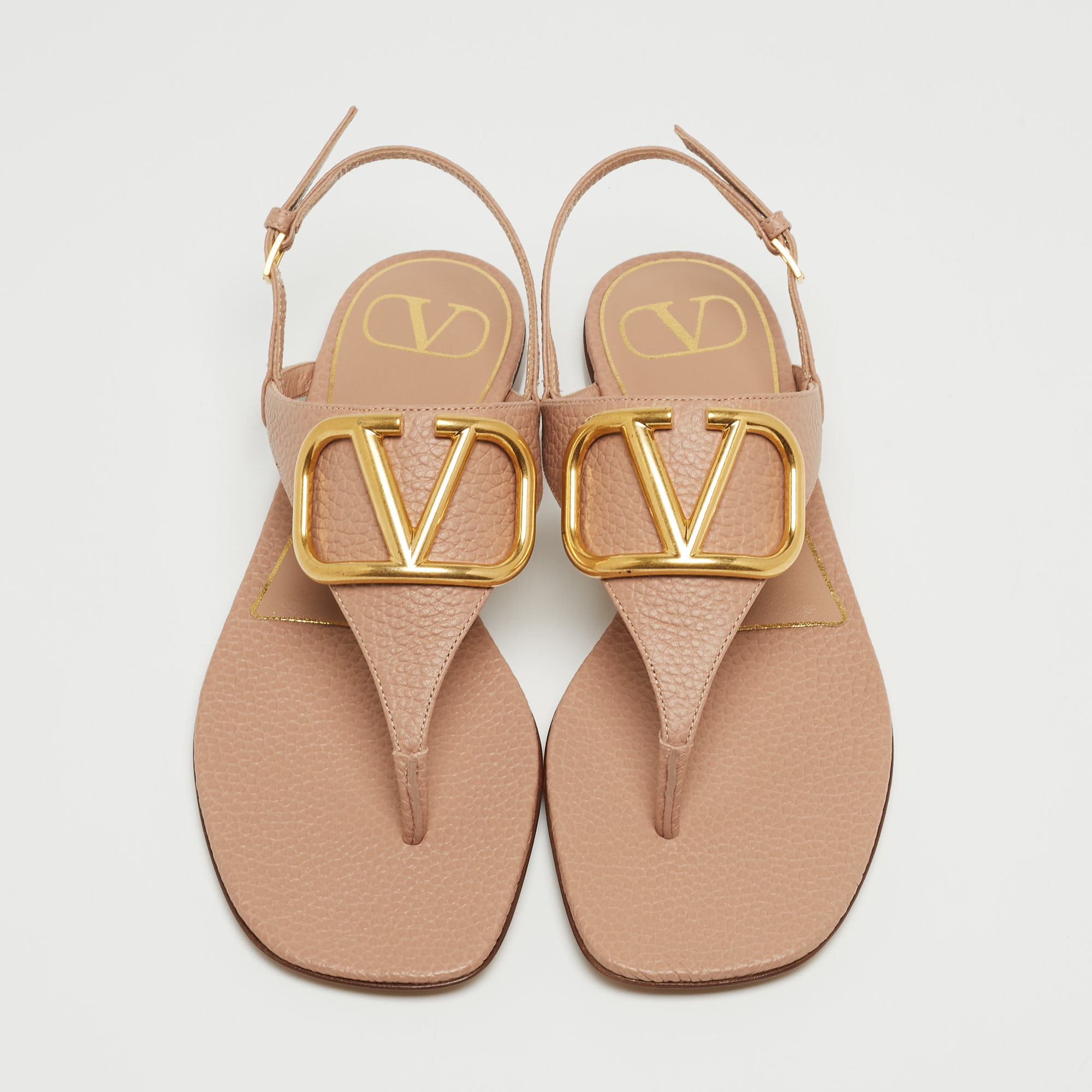 

Valentino Beige Leather Vlogo Slingback Flat Sandals Size