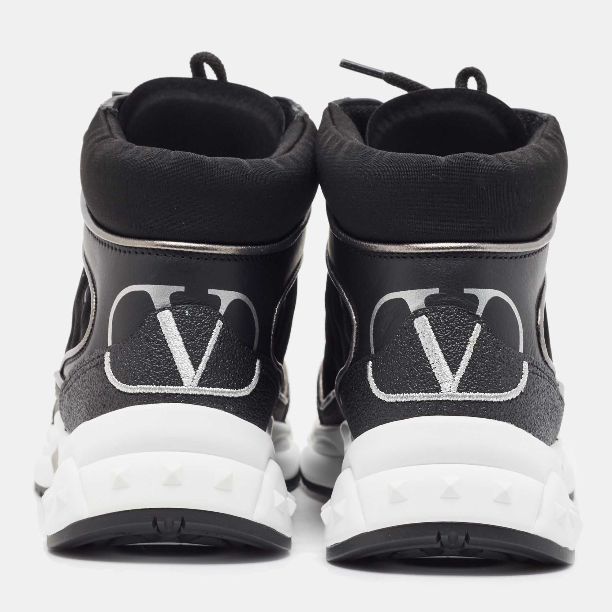 

Valentino Leather and Mesh Rockstud High Top Sneakers Size, Black