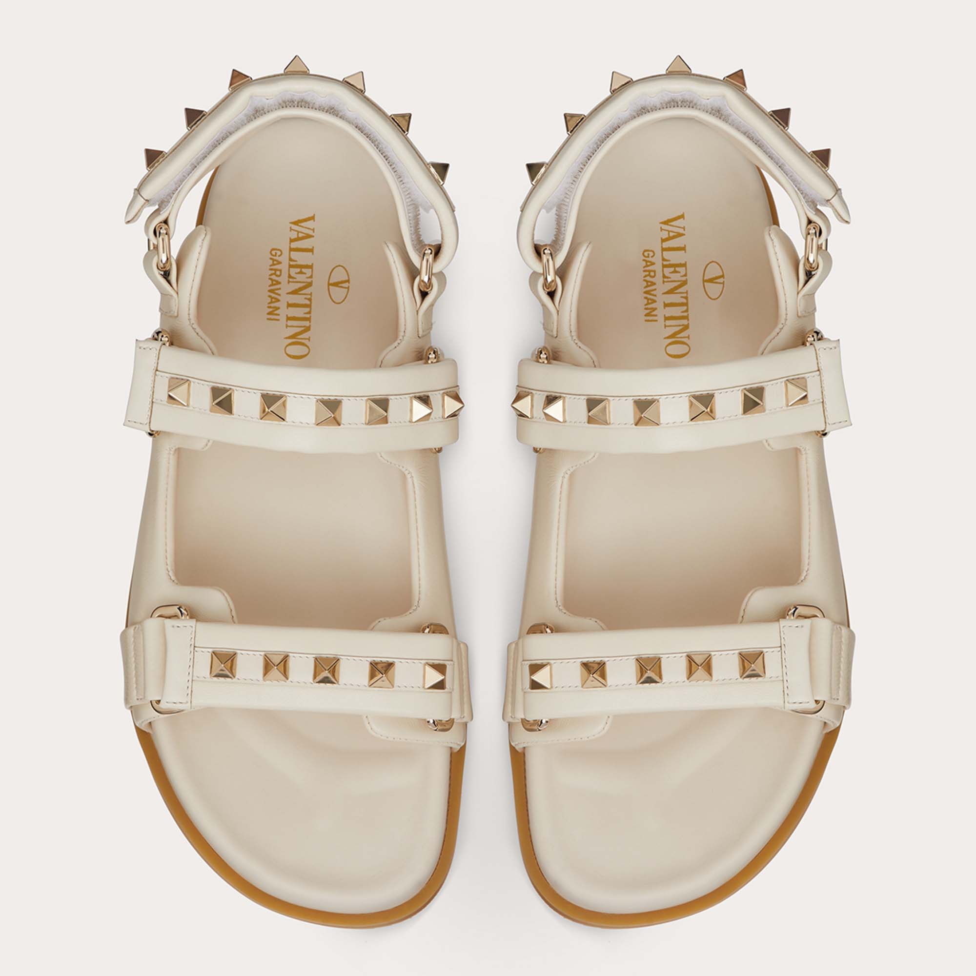 

Valentino Off-White Leather Rockstud Flat Sandals Size