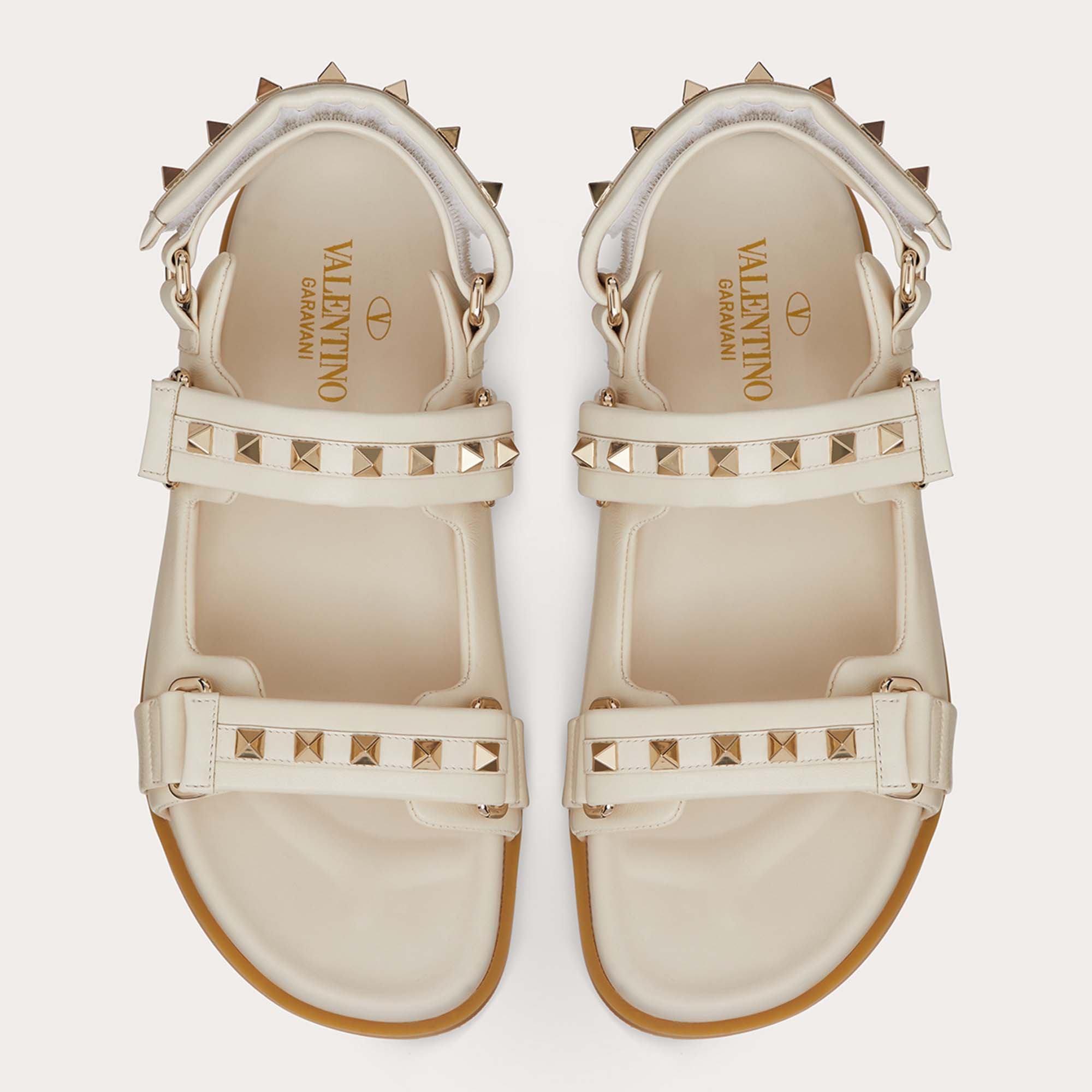 

Valentino Off-White Leather Rockstud Flat Sandals Size