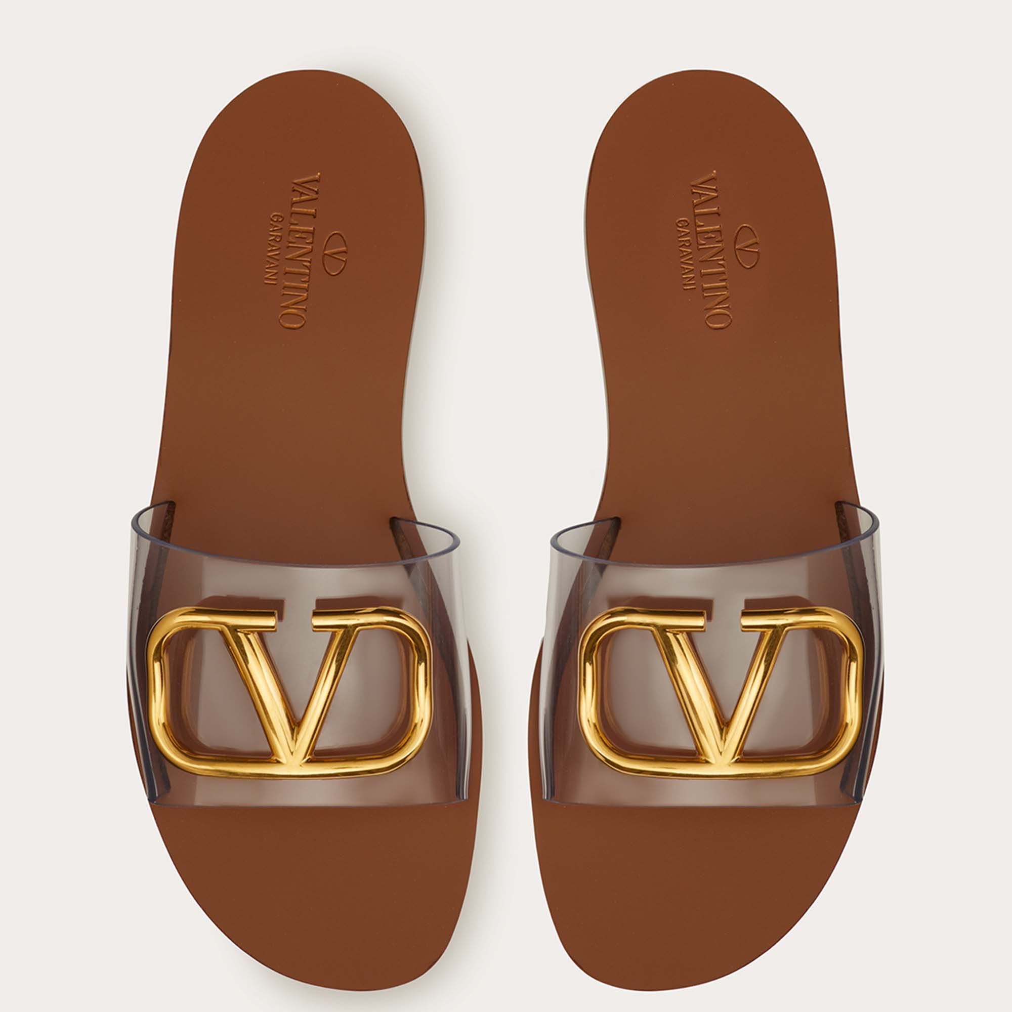 

Valentino Transparent PVC Vlogo Flat Slide Size