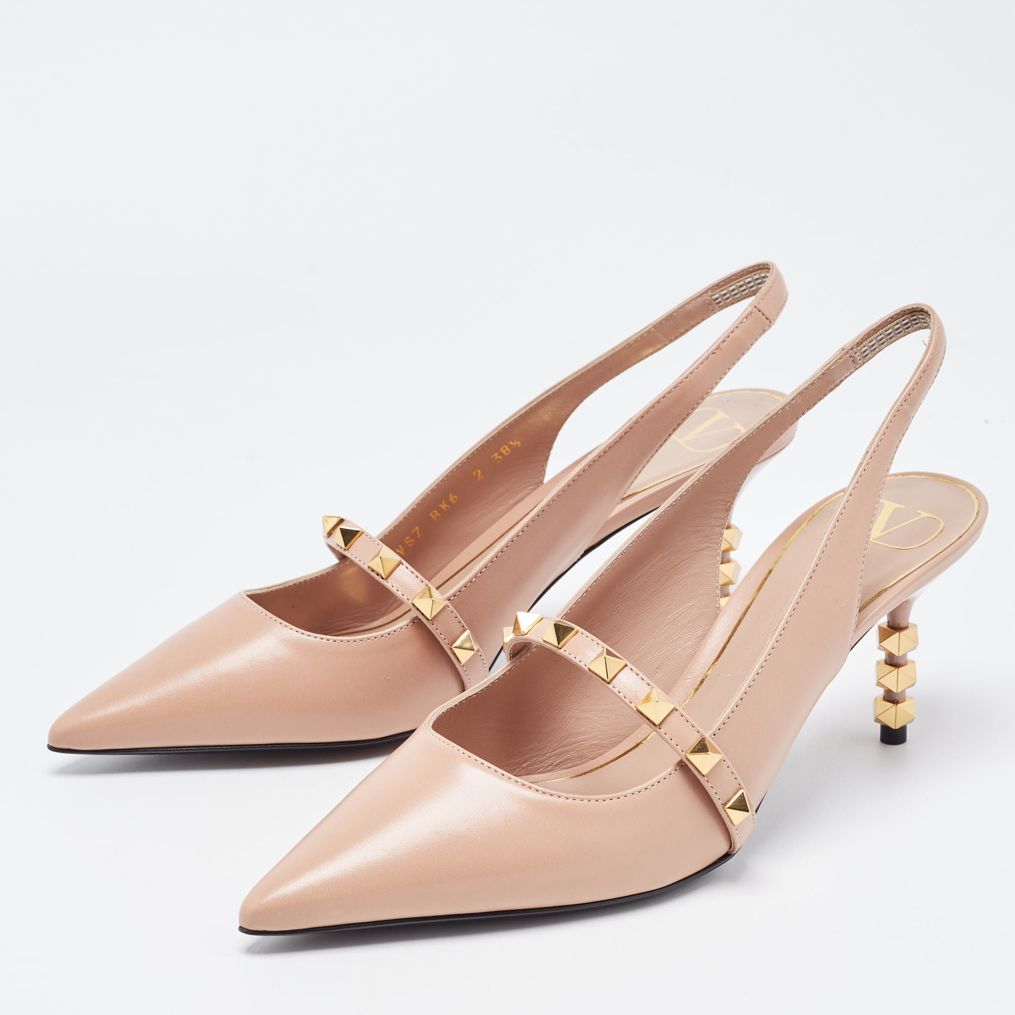 

Valentino Beige Leather Rockstud Slingback Pumps Size