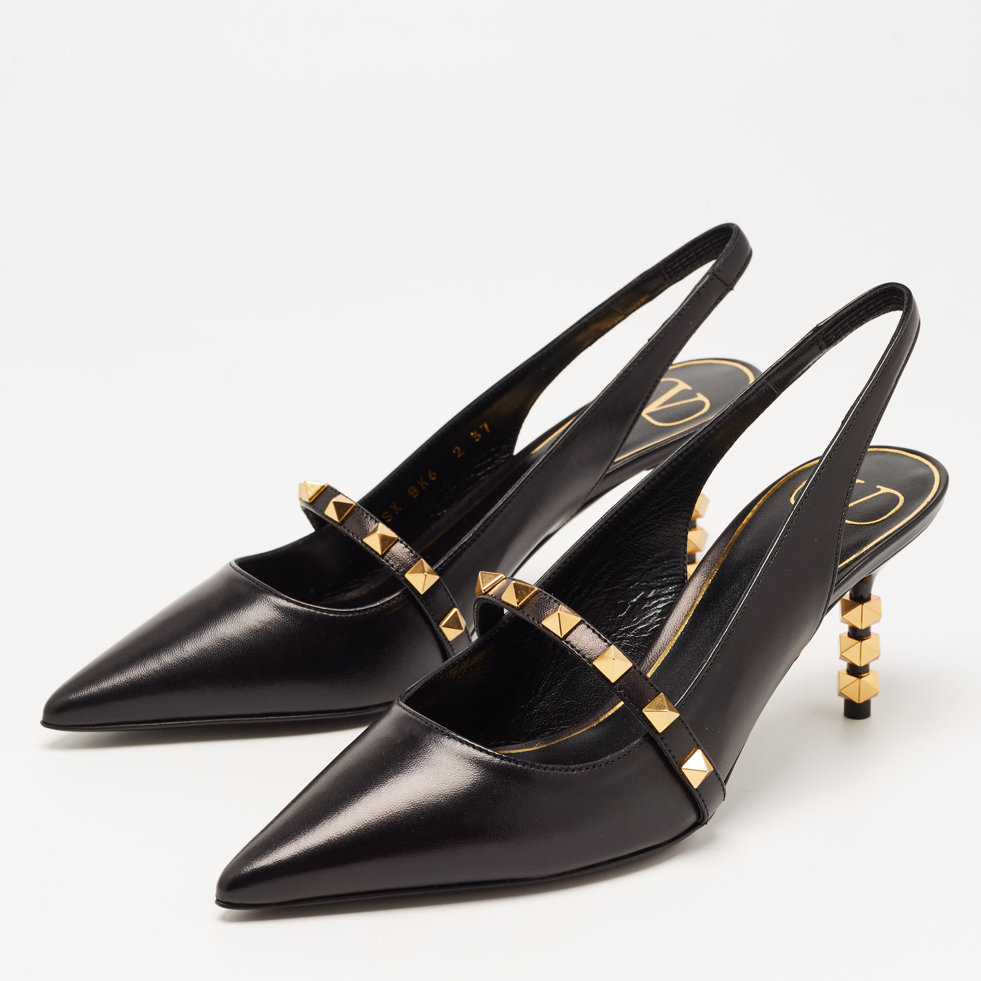 

Valentino Black Leather Rockstud Slingback Pumps Size