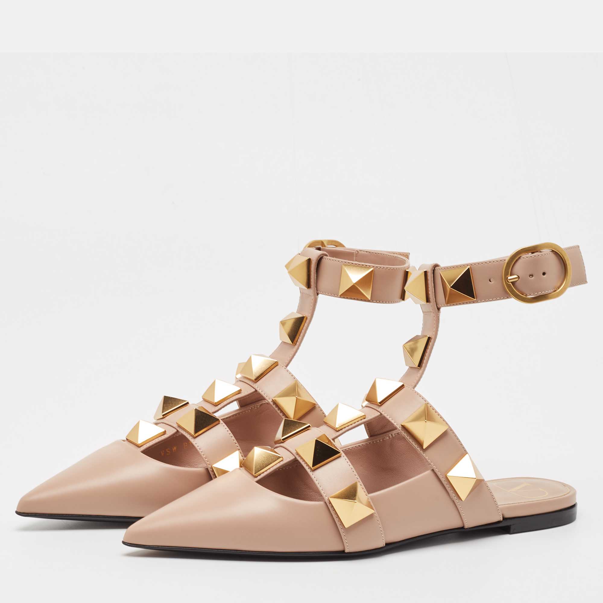 

Valentino Beige Leather Roman Stud Ankle Strap Sandals Size