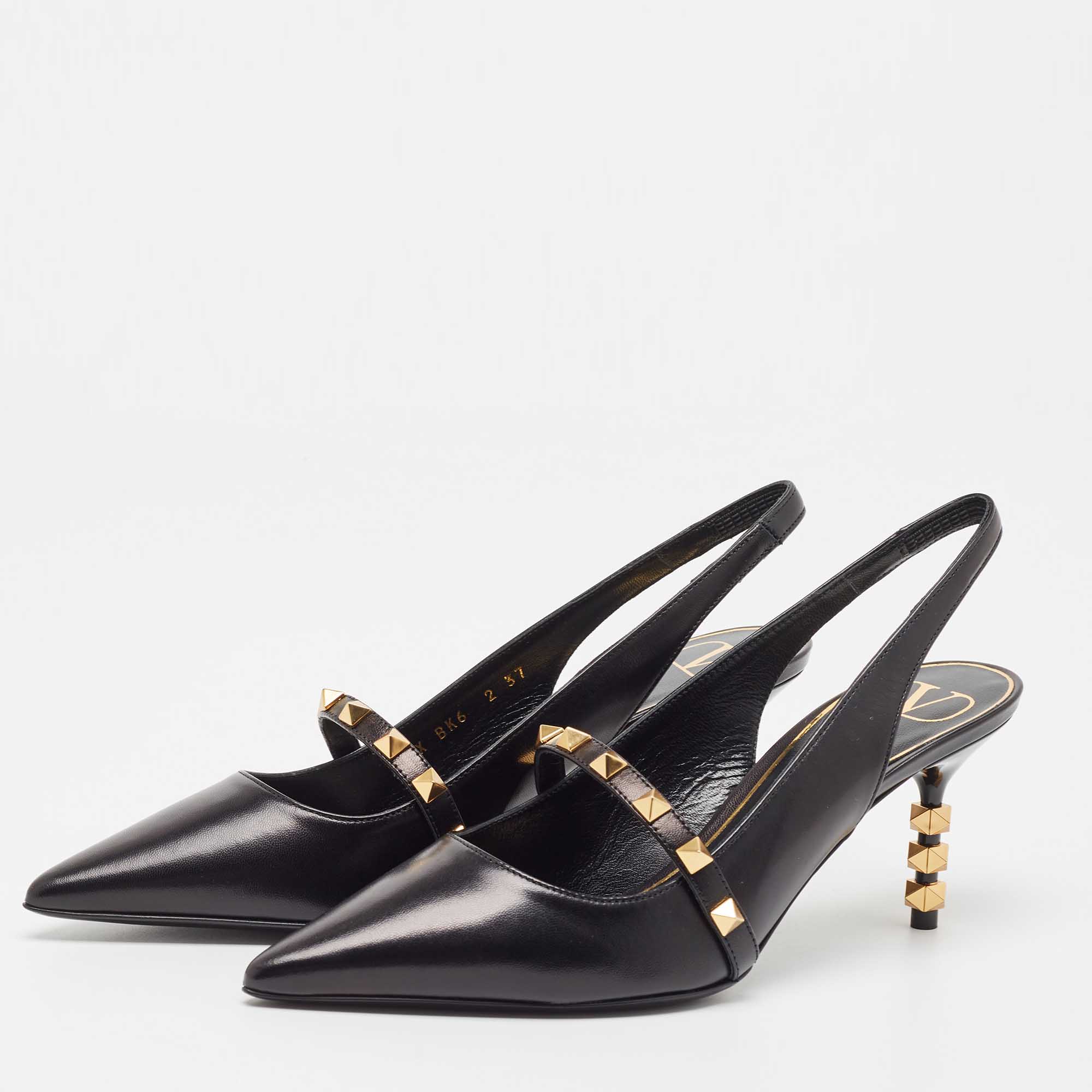 

Valentino Black Leather Rockstud Slingback Pumps Size