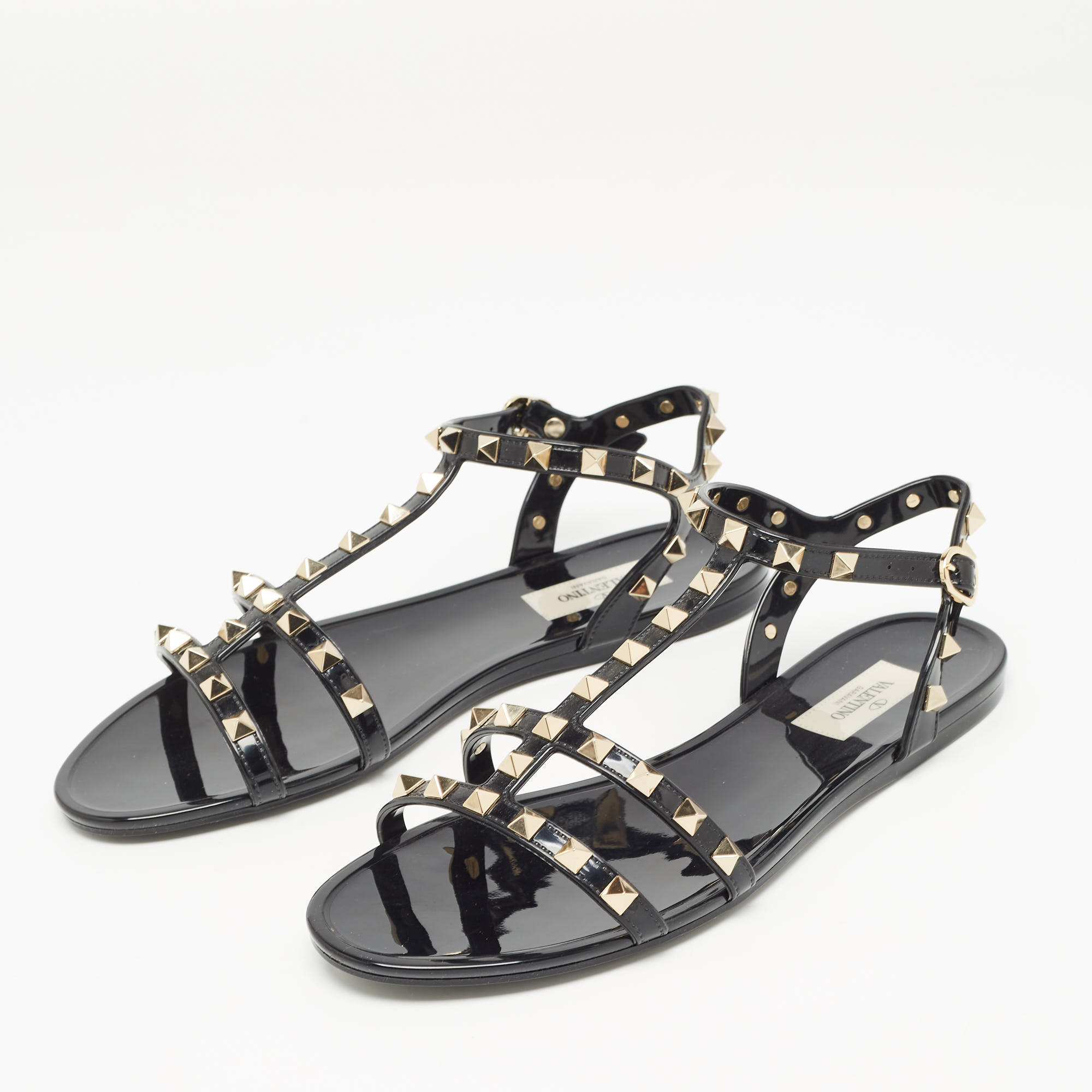 

Valentino Black Rubber Rockstud Flat Sandals Size