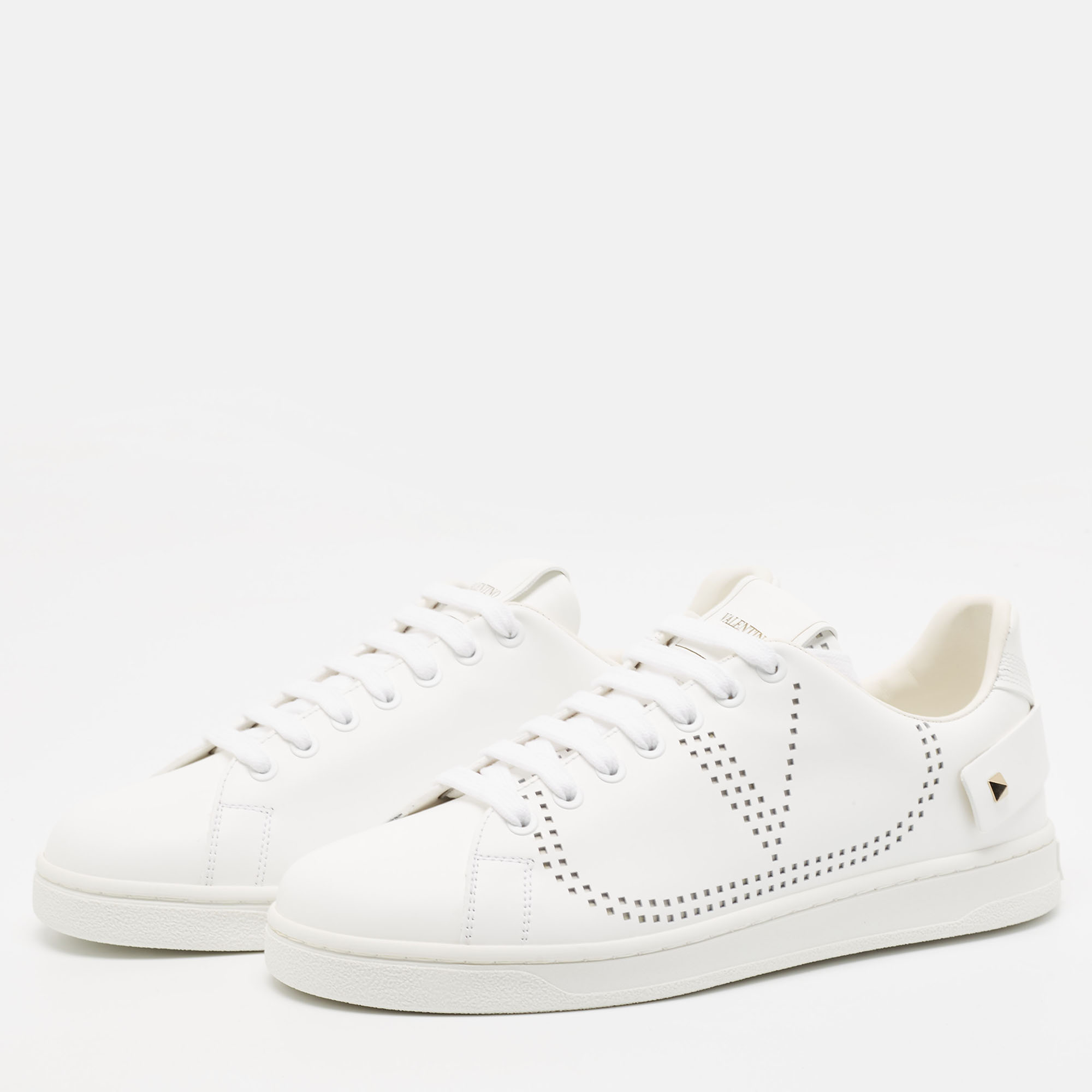 

Valentino White Leather Rockstud Low Top Sneakers Size