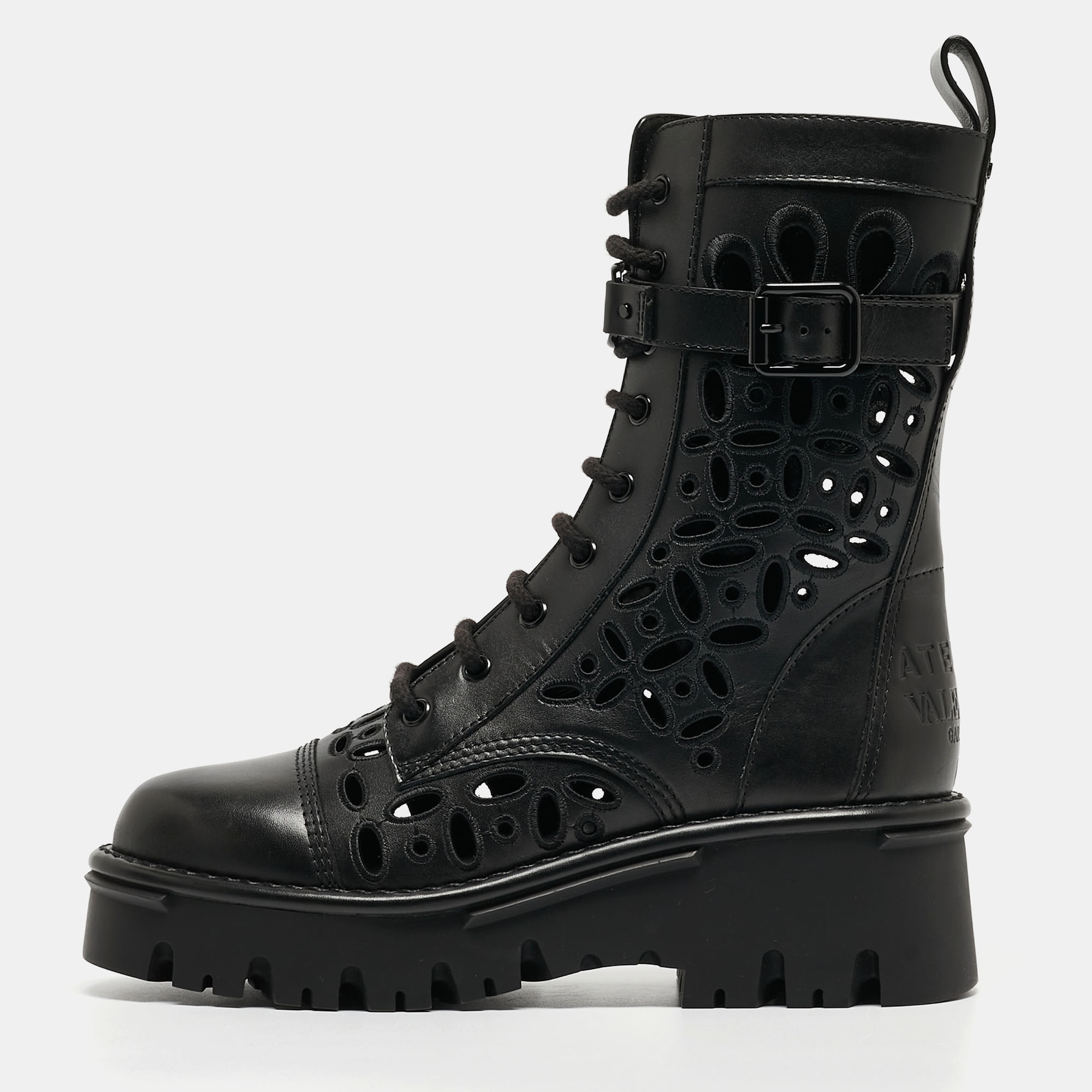 

Valentino Black Leather Atelier Combat Boots Size