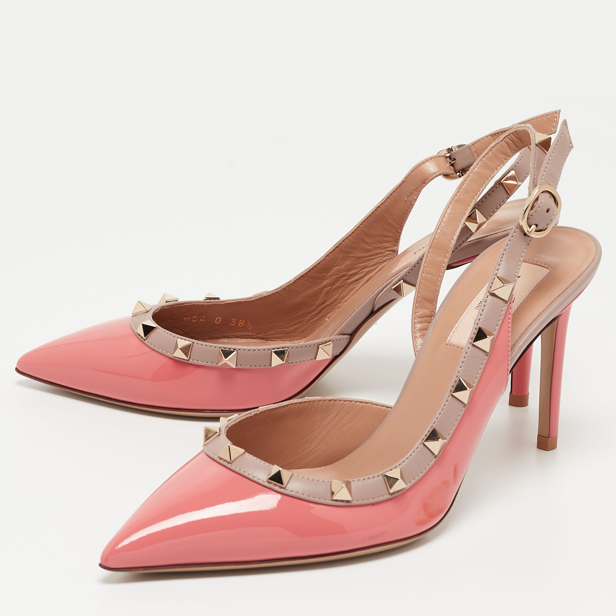 

Valentino Pink Patent and Leather Rockstud Slingback Pumps Size