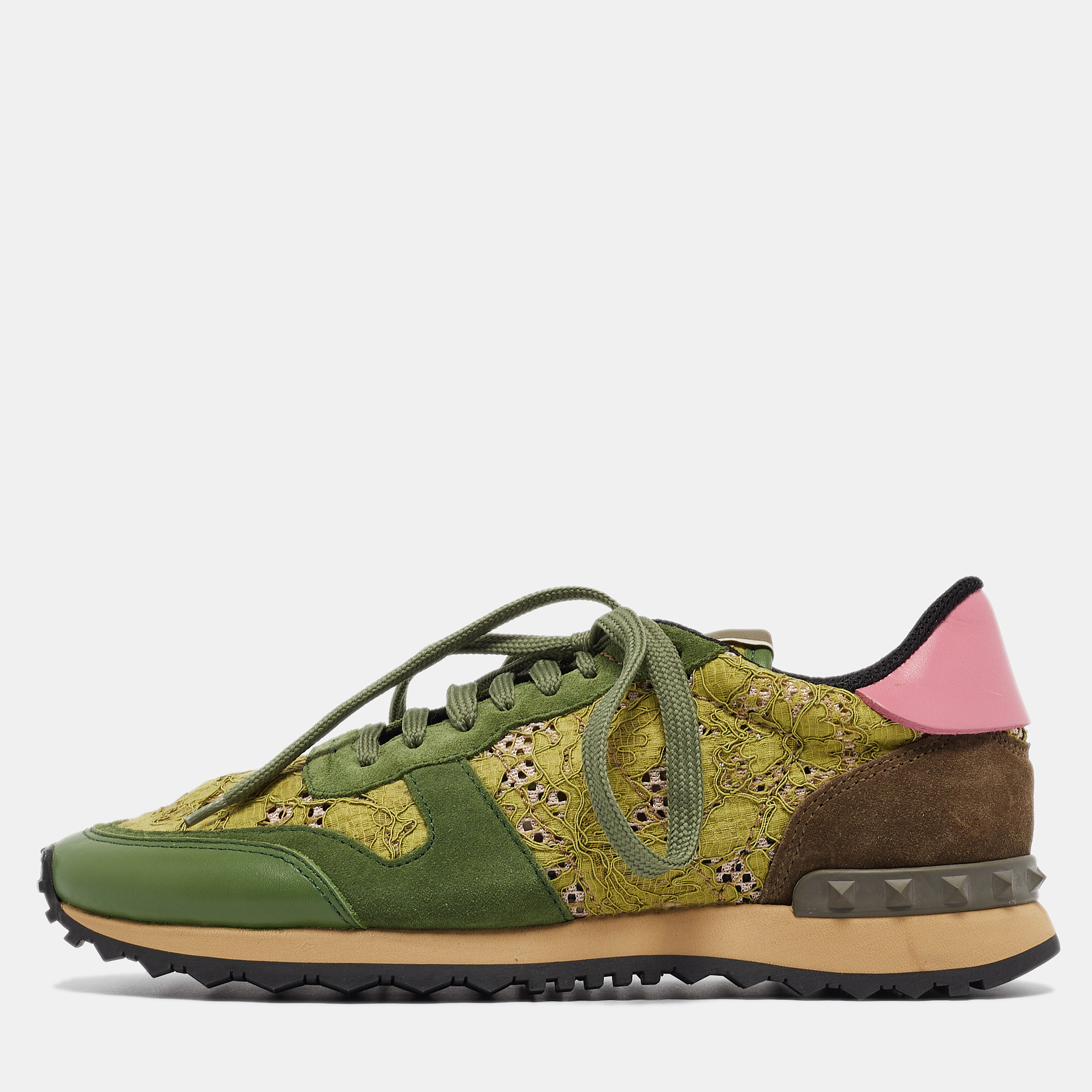 

Valentino Green Mesh and Leather Rockrunner Sneakers Size, Multicolor