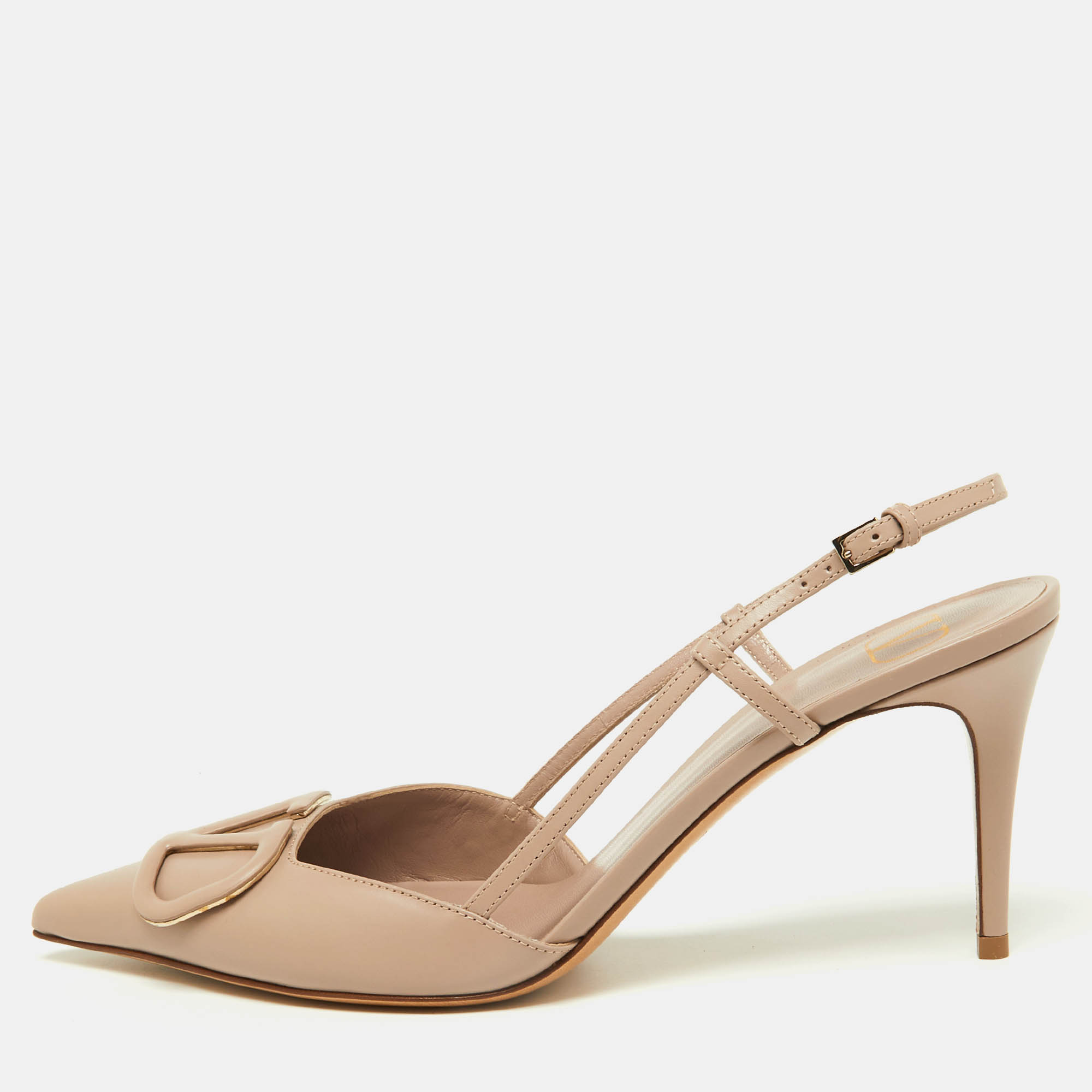 

Valentino Powder Pink VLOGO Slingback Pointed Toe Pumps Size