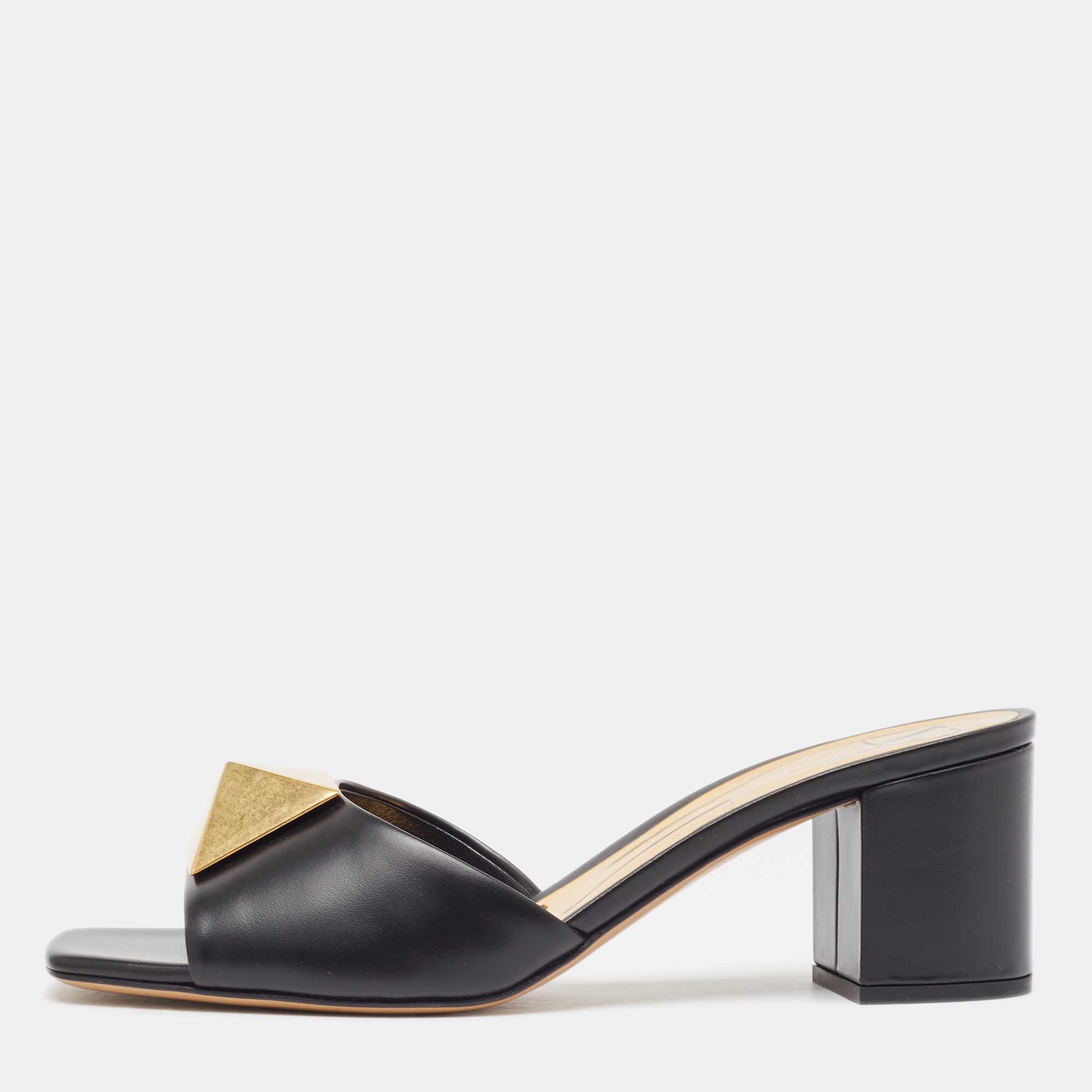 

Valentino Black Leather Stud Slide Sandals Size