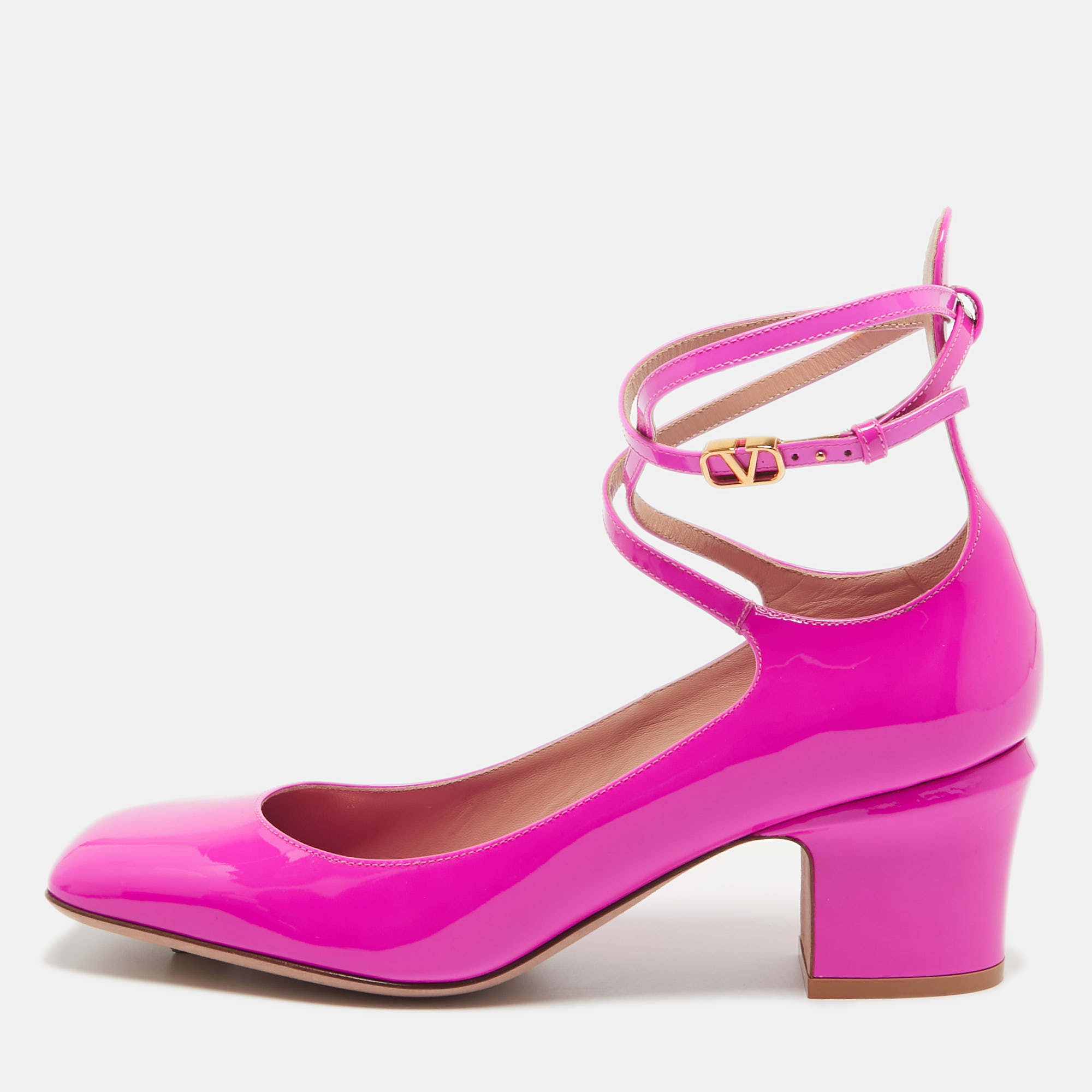 

Valentino Pink Patent Leather Tan-Go Pumps Size