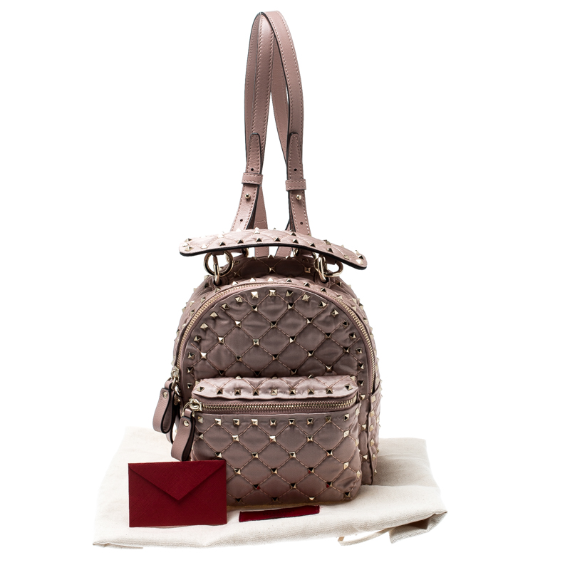 Valentino Dusty Rose Pink Quilted Nylon Mini Rockstud Spike Backpack