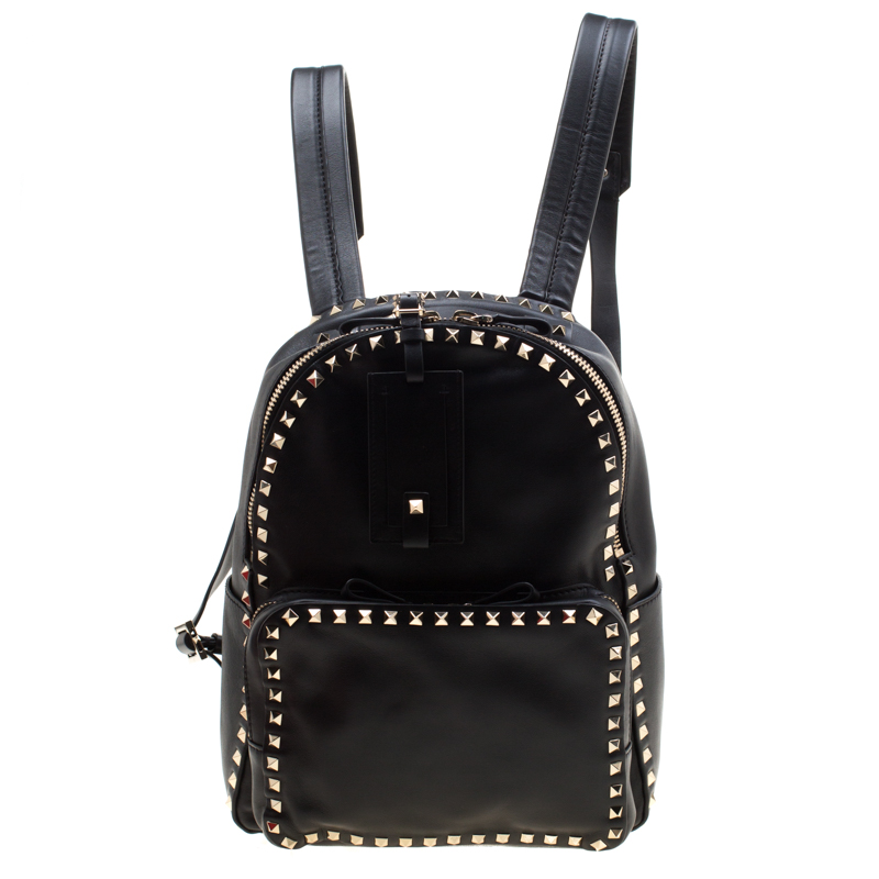 Valentino Black Leather Rockstud Backpack