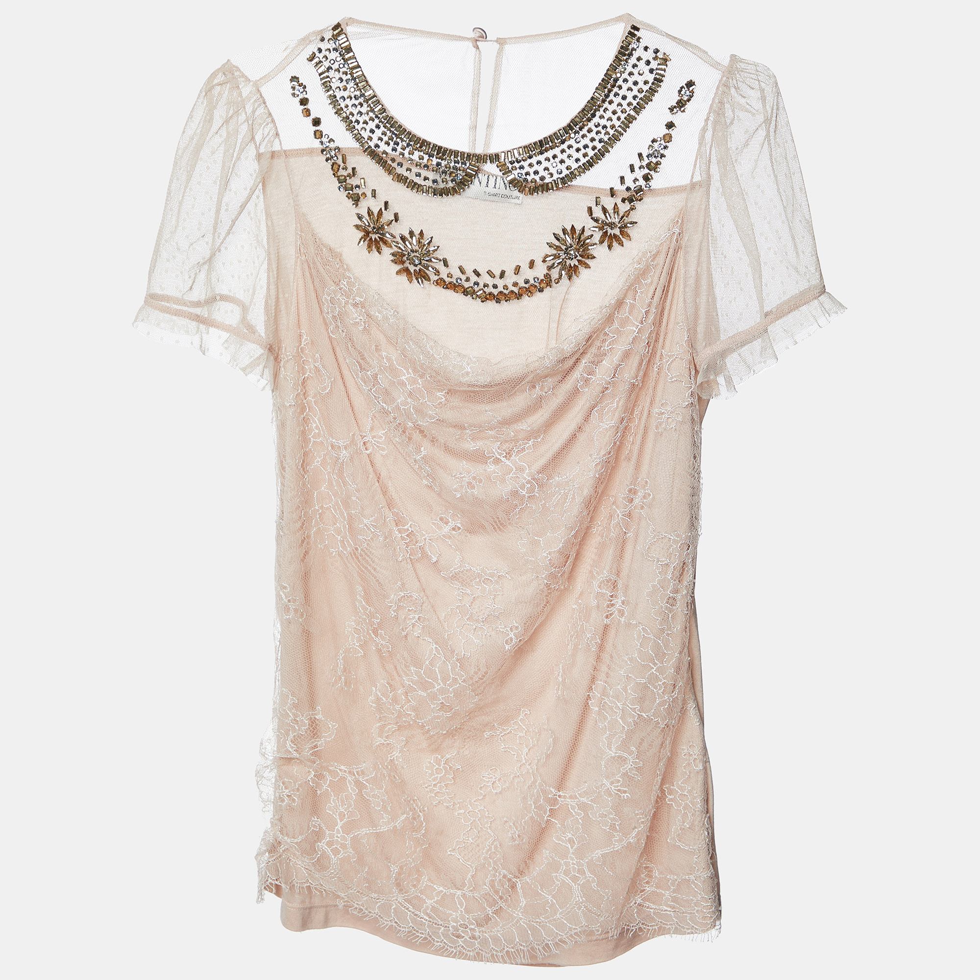 

Valentino T-Shirt Couture Pale Pink Embellished Tulle & Jersey Top