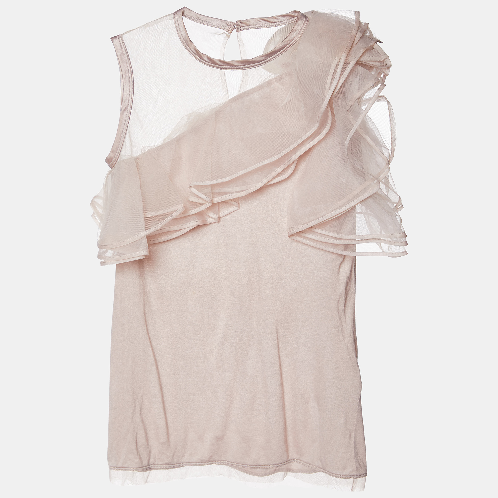 

Valentino T-Shirt Couture Pale Pink Jersey & Mesh Ruffled Top S