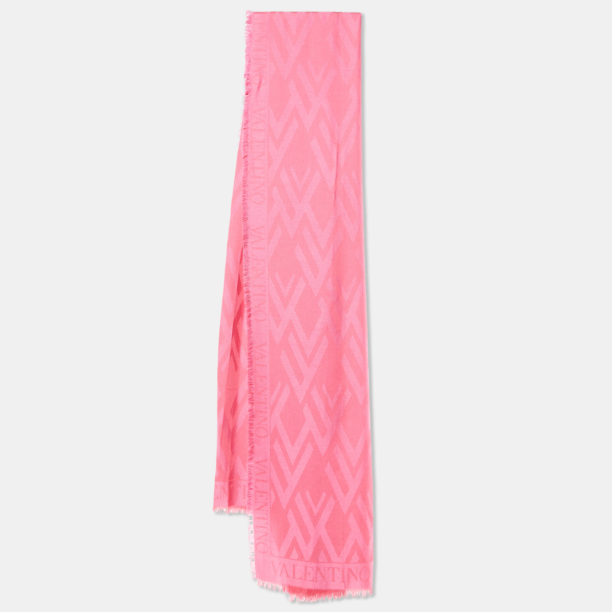 

Valentino Pink V Logo Pattern Modal & Wool Blend Scarf