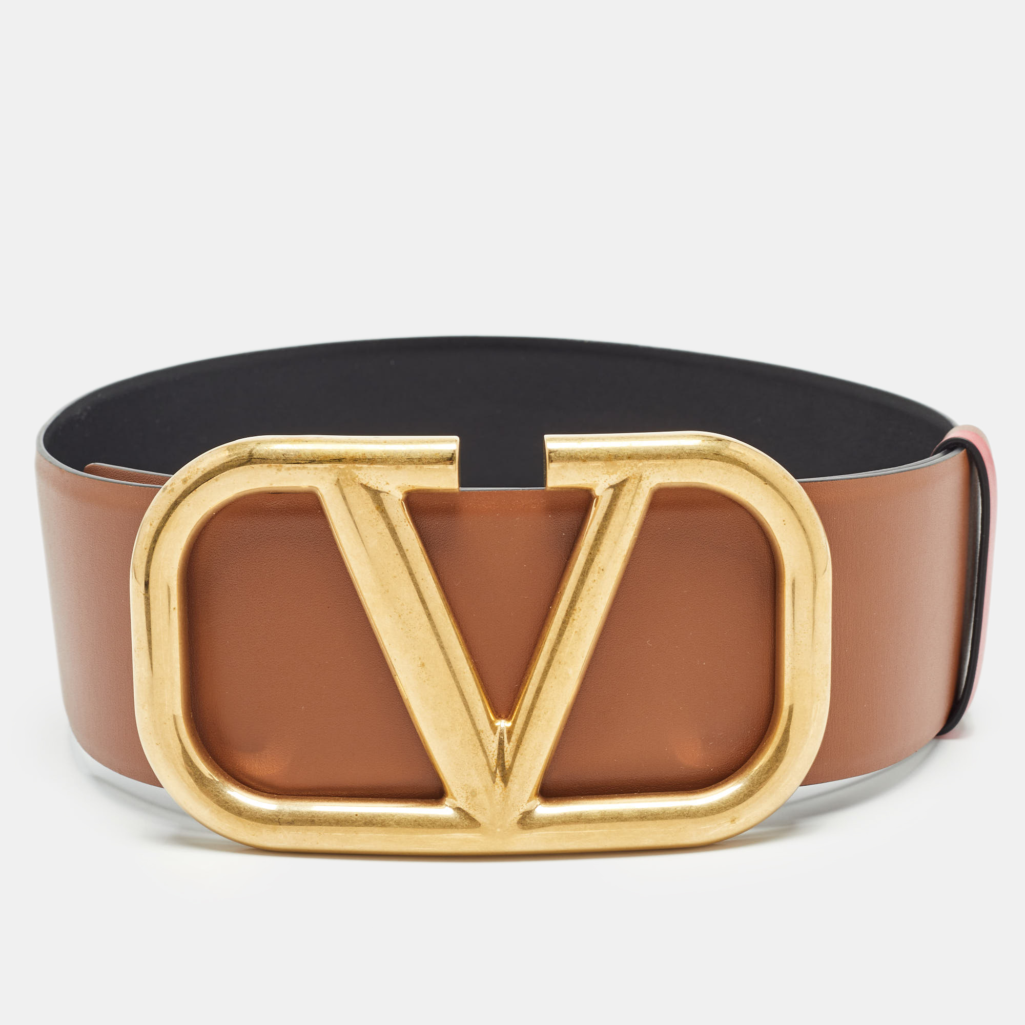 

Valentino Brown/Black Leather VLogo Buckle Waist Belt