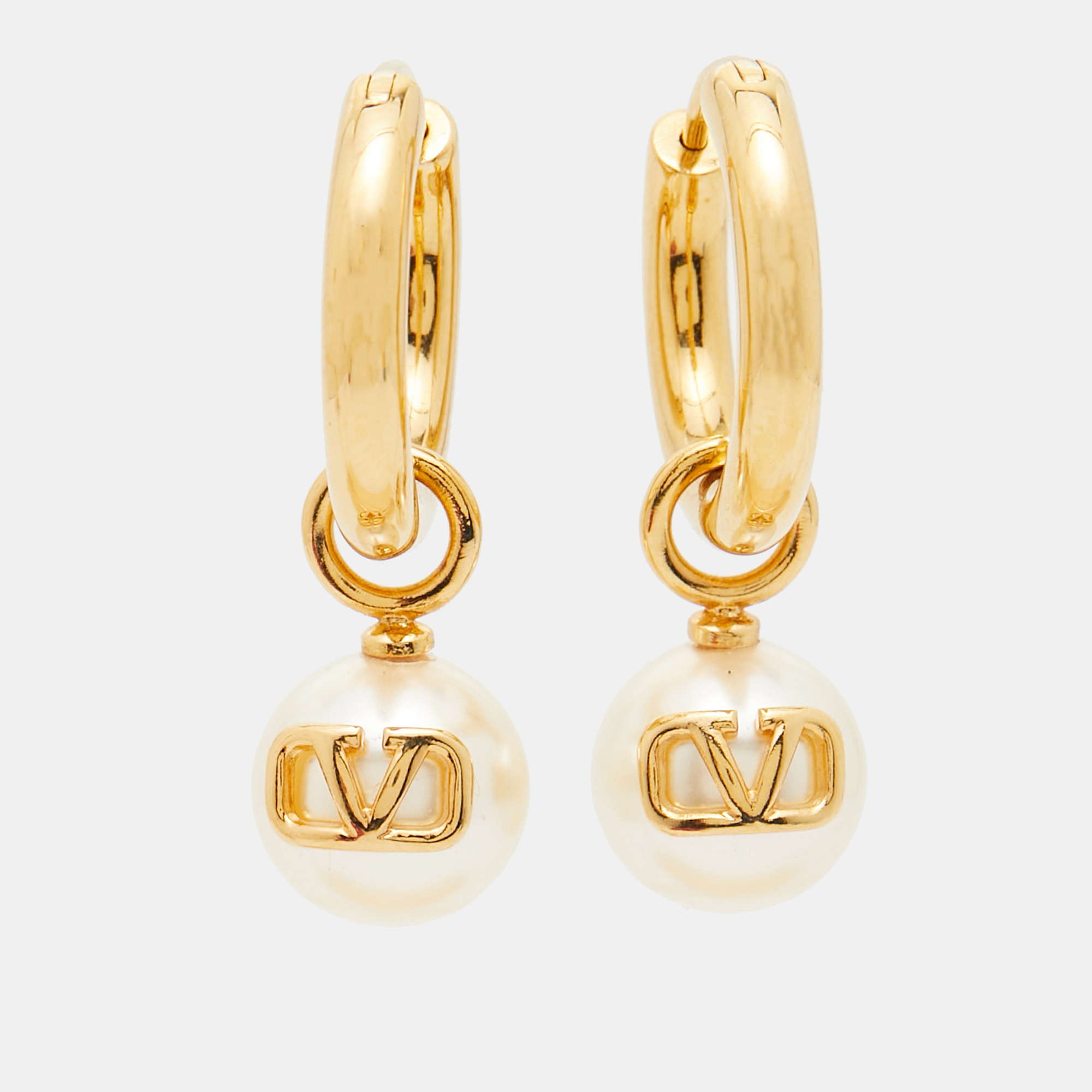 

Valentino VLogo Faux Pearl Gold Tone Earrings