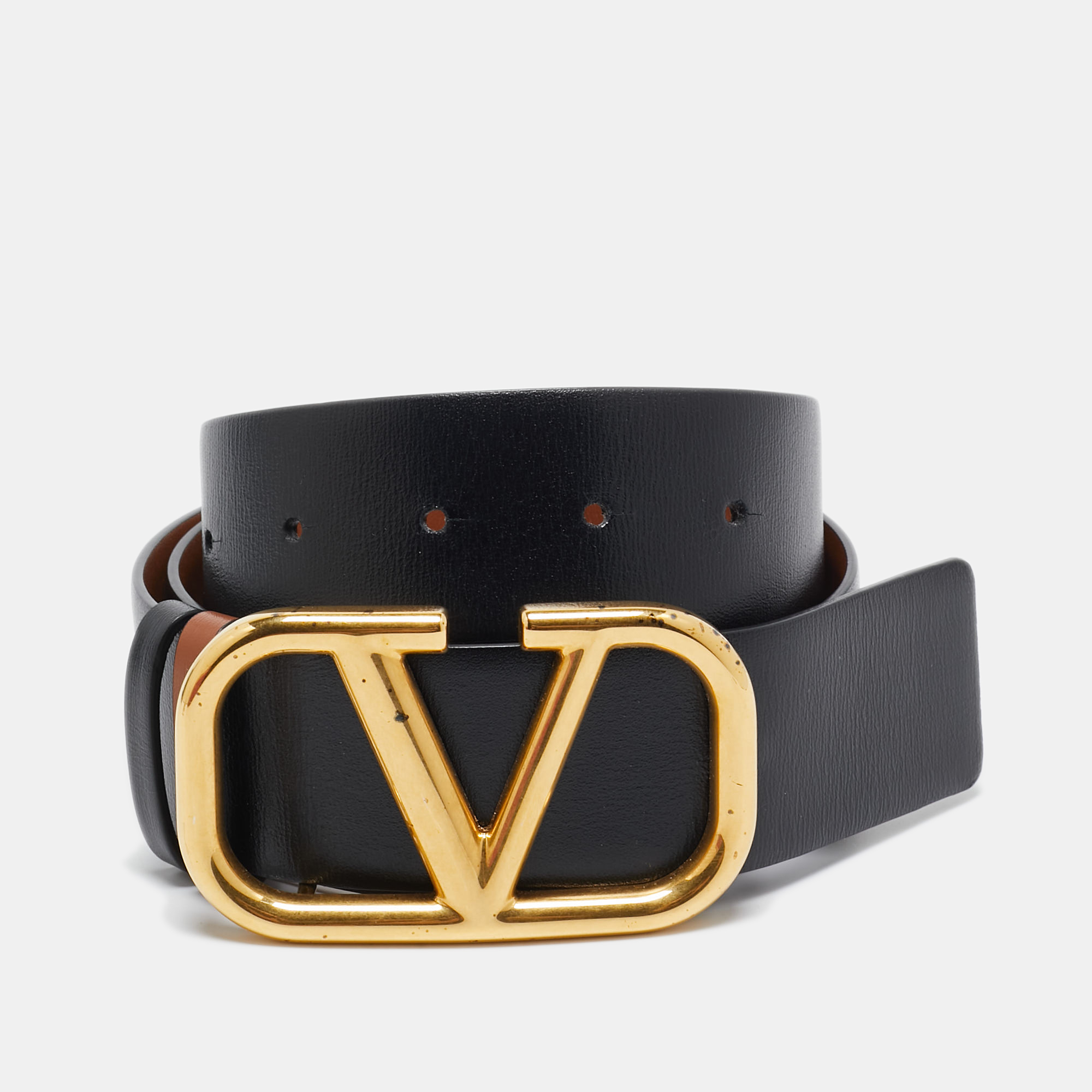 

Valentino Brown/Black Leather VLogo Reversible Belt 75CM