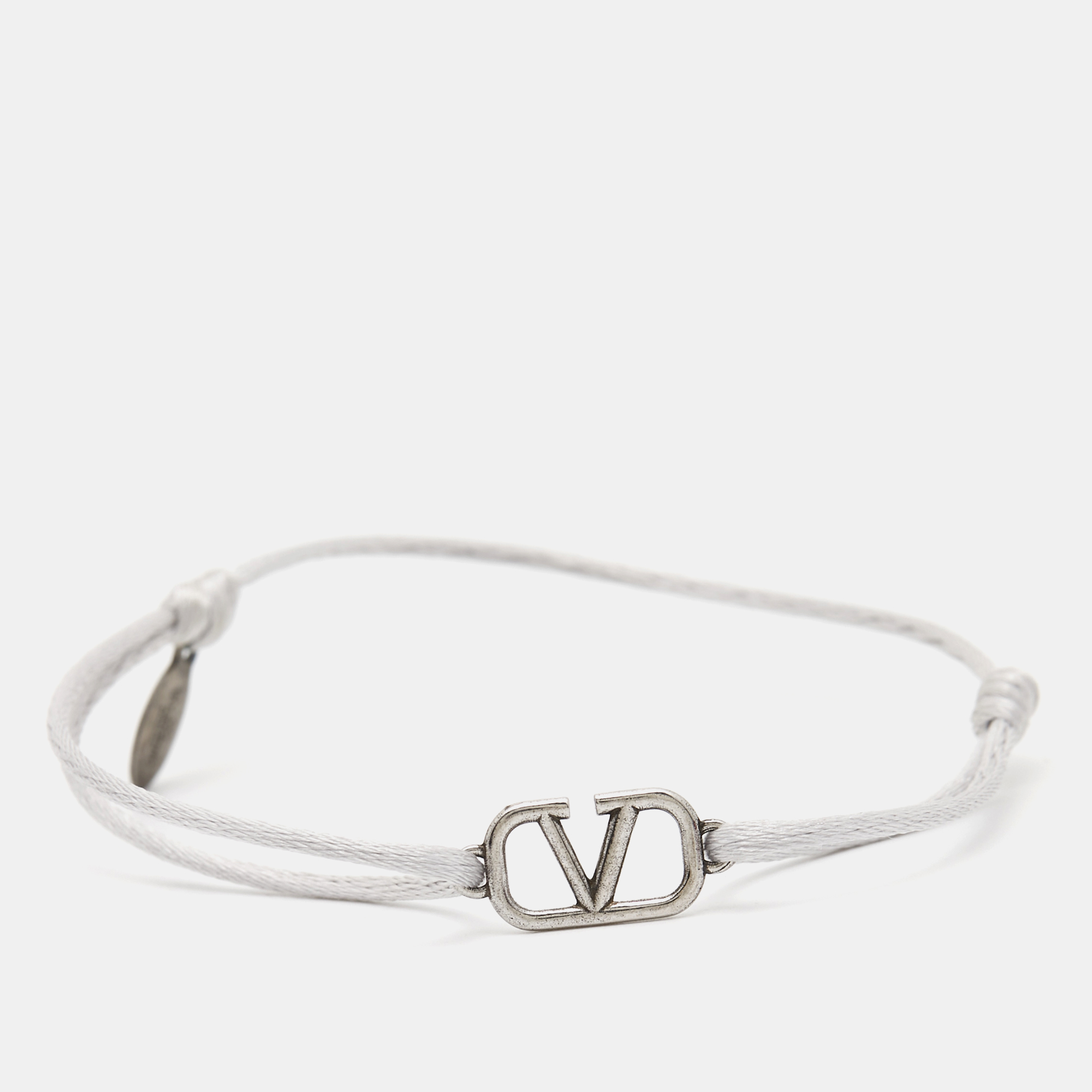 Pre-owned Valentino Garavani Vlogo Silver Tone Cord Bracelet