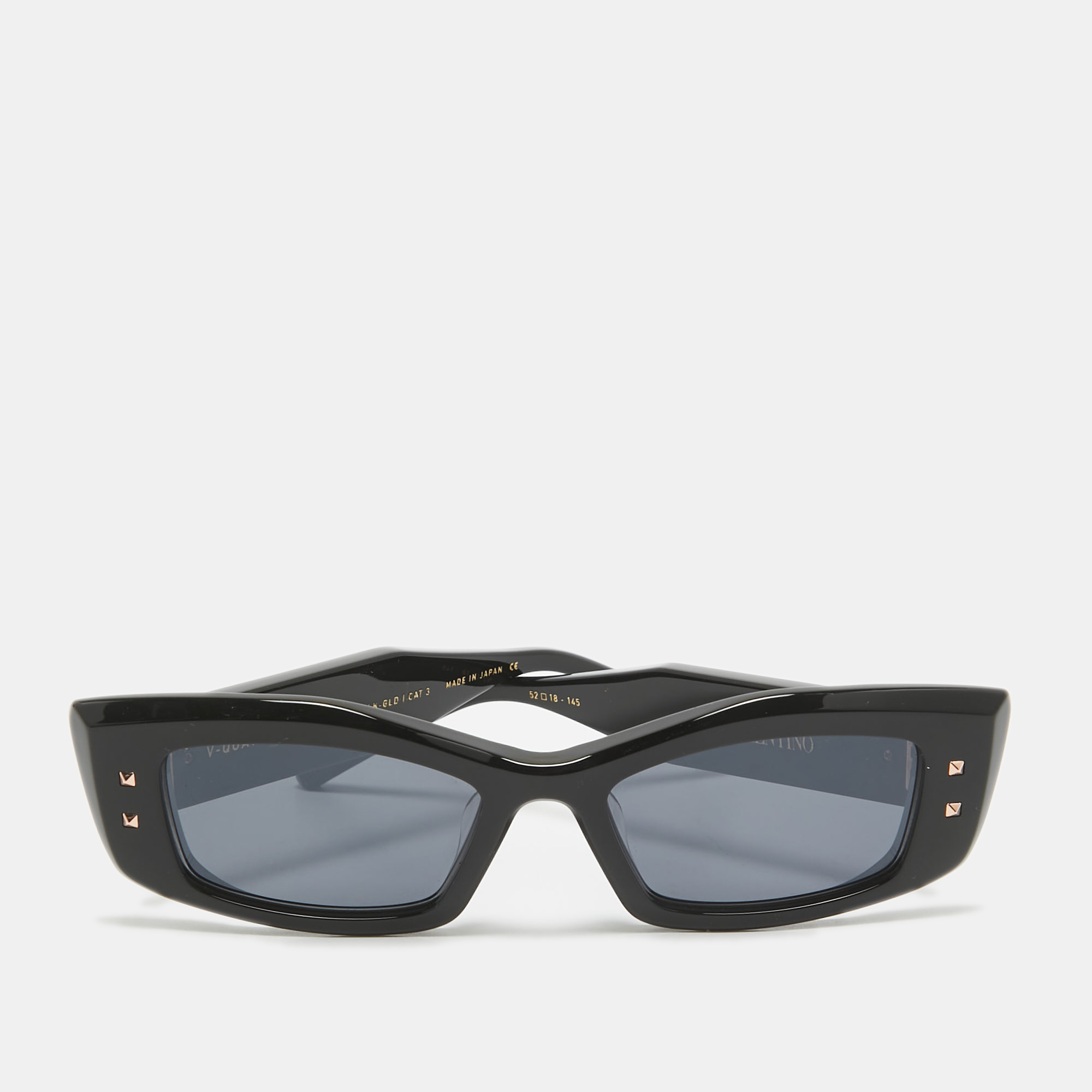 

Valentino Black Rockstud V-Quattro Rectangle Sunglasses