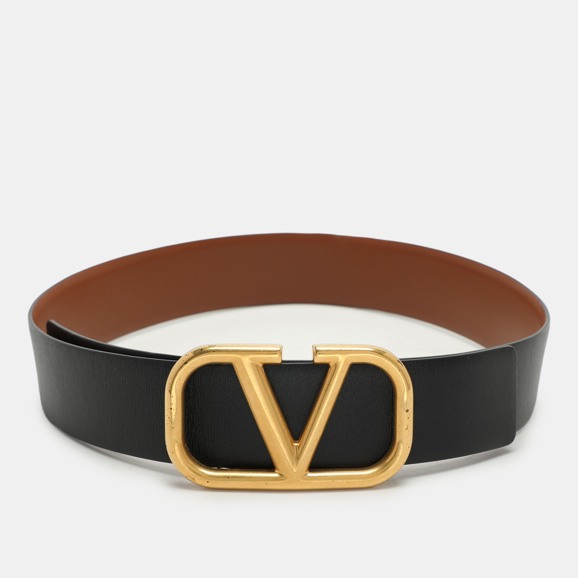 

Valentino Black/Brown Leather VLogo Reversible Belt 28CM