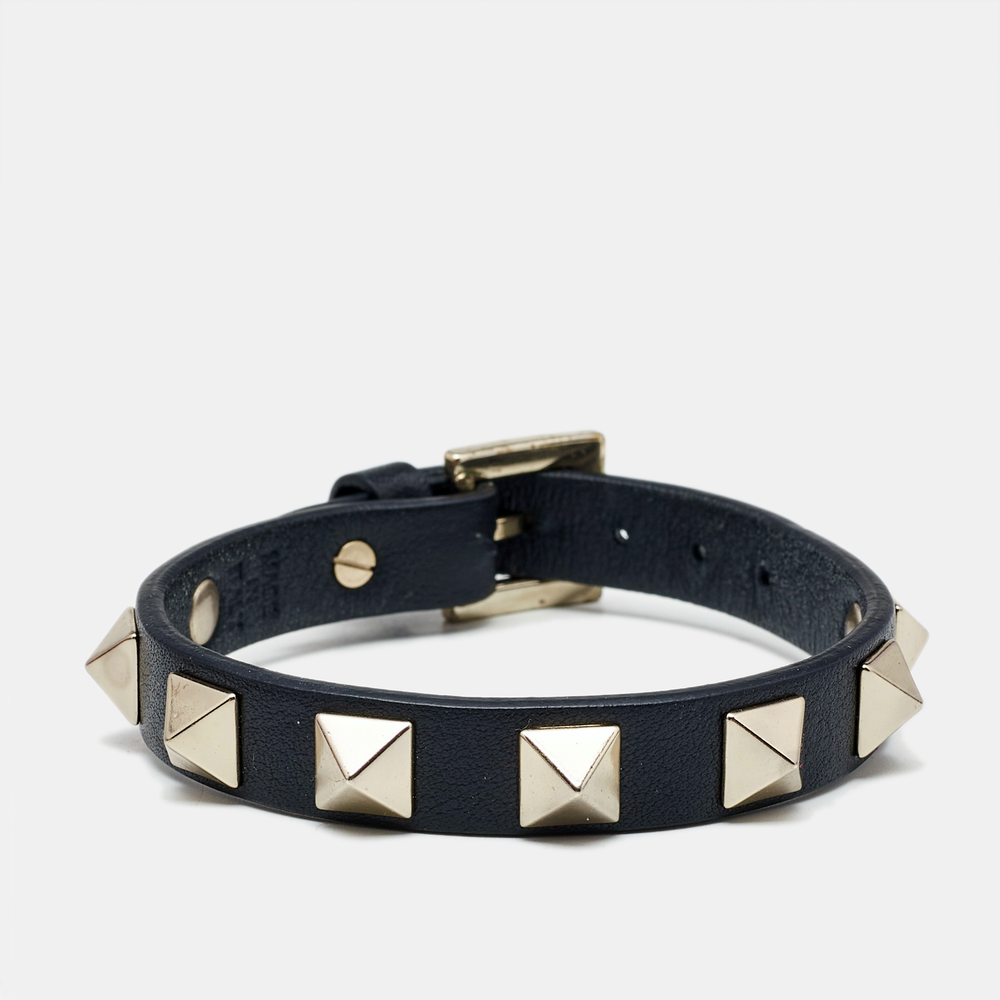 

Valentino Rockstud Black Leather Gold Tone Bracelet