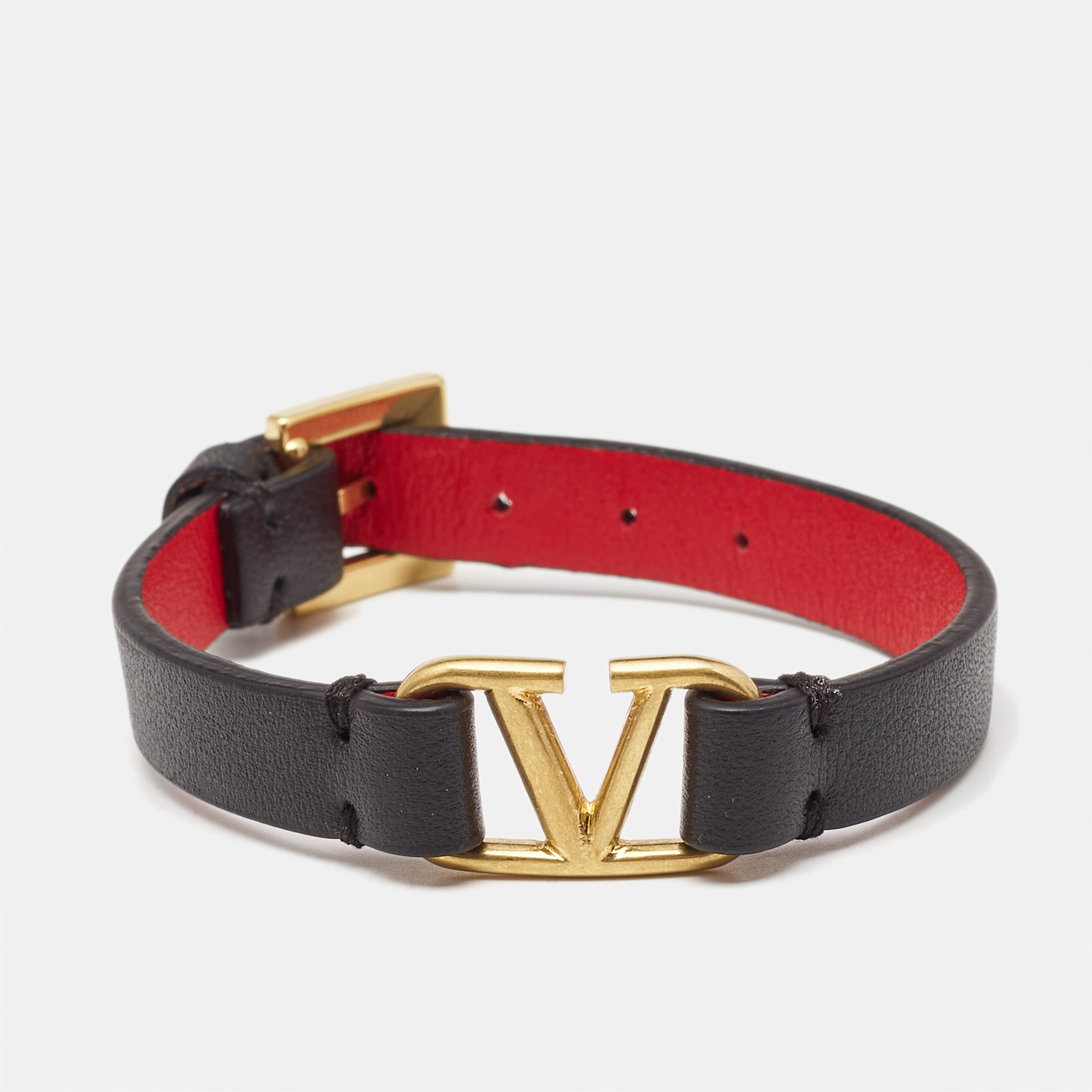 

Valentino Vlogo Black Leather Gold Tone Bracelet