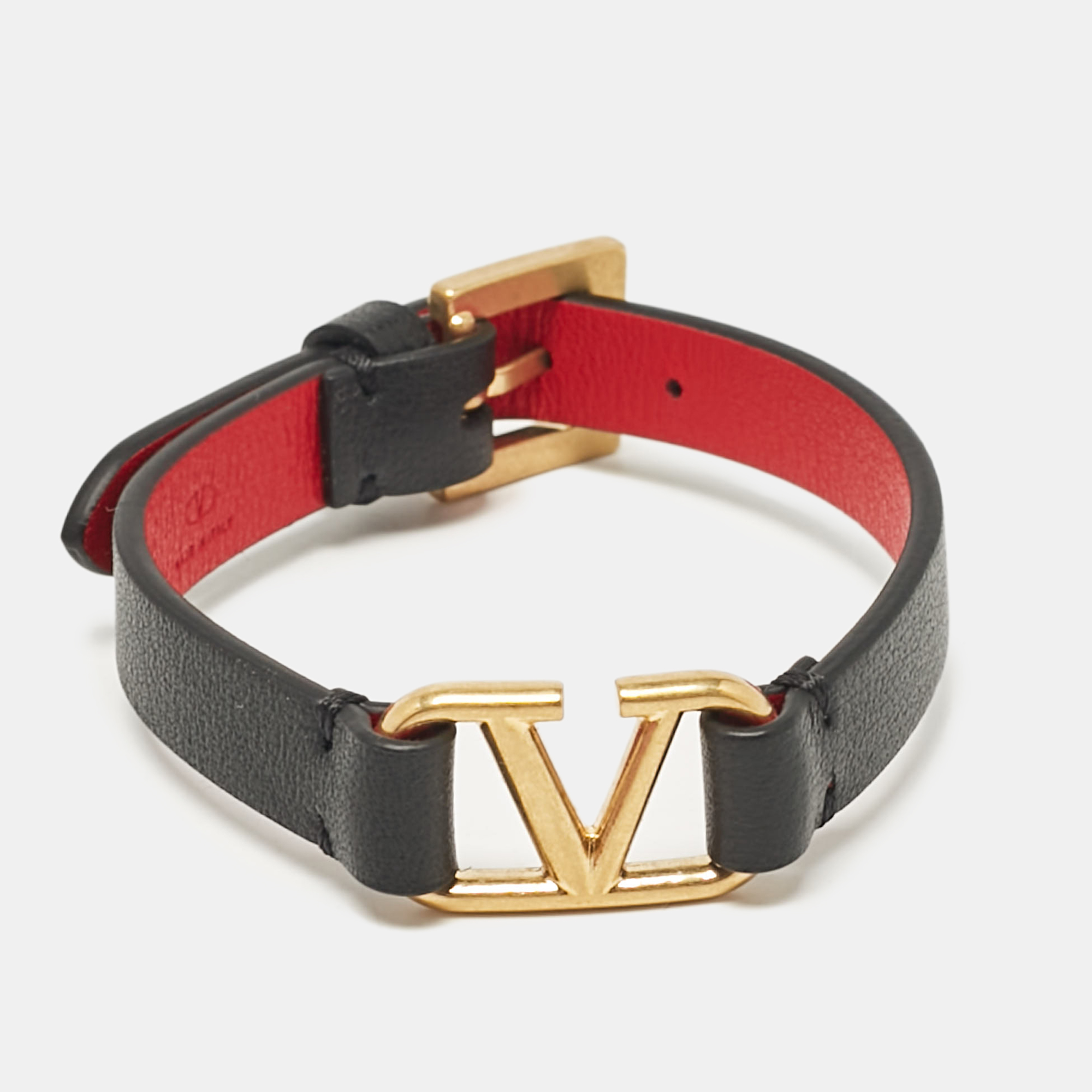 

Valentino VLogo Signature Leather Gold Tone Wrap Bracelet, Black