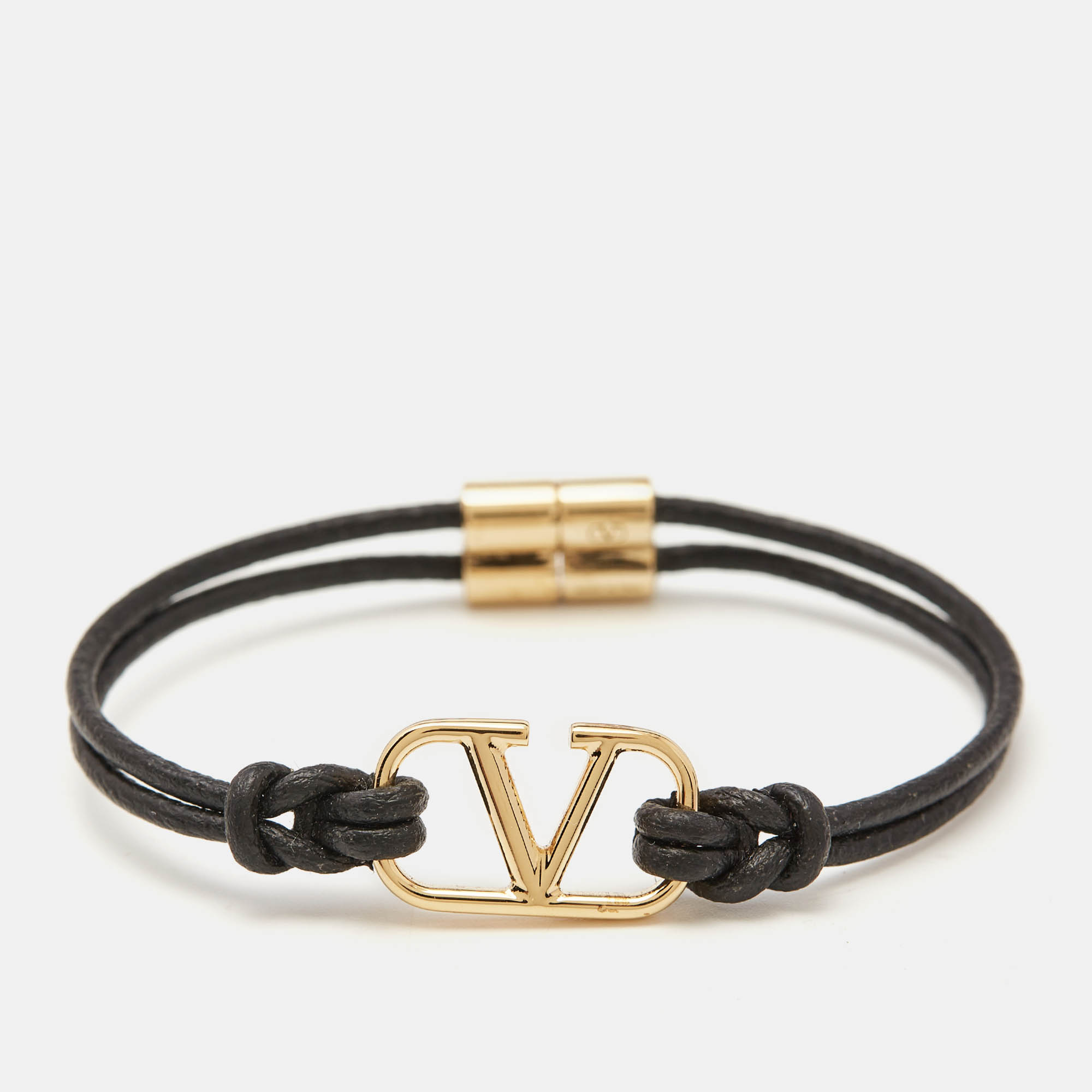 

Valentino VLogo Black Leather Gold Tone Bracelet