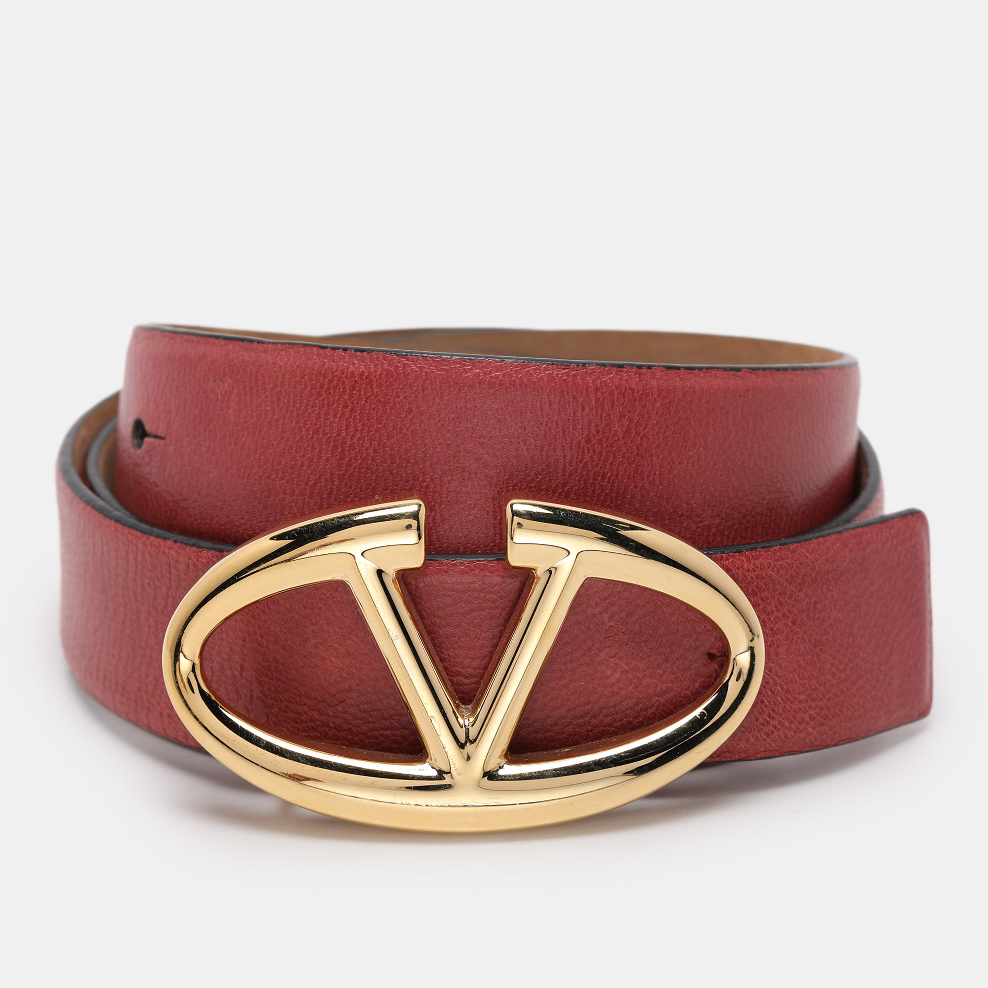 

Valentino Pink Leather V Logo Buckle Belt 80CM