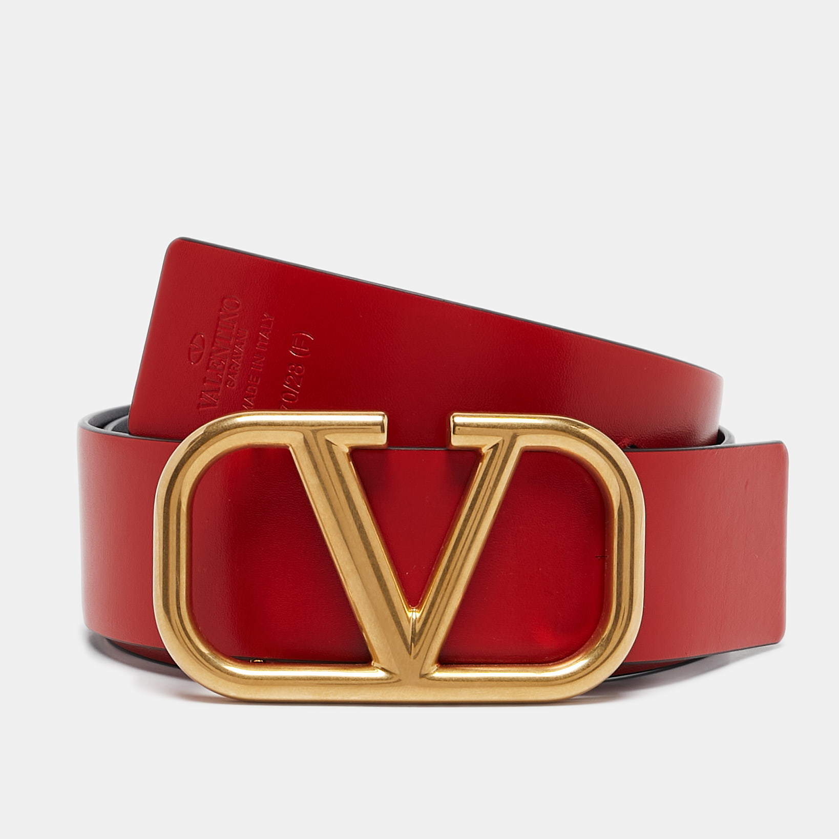 

Valentino Red/Black Leather Vlogo Reversible Belt 70CM