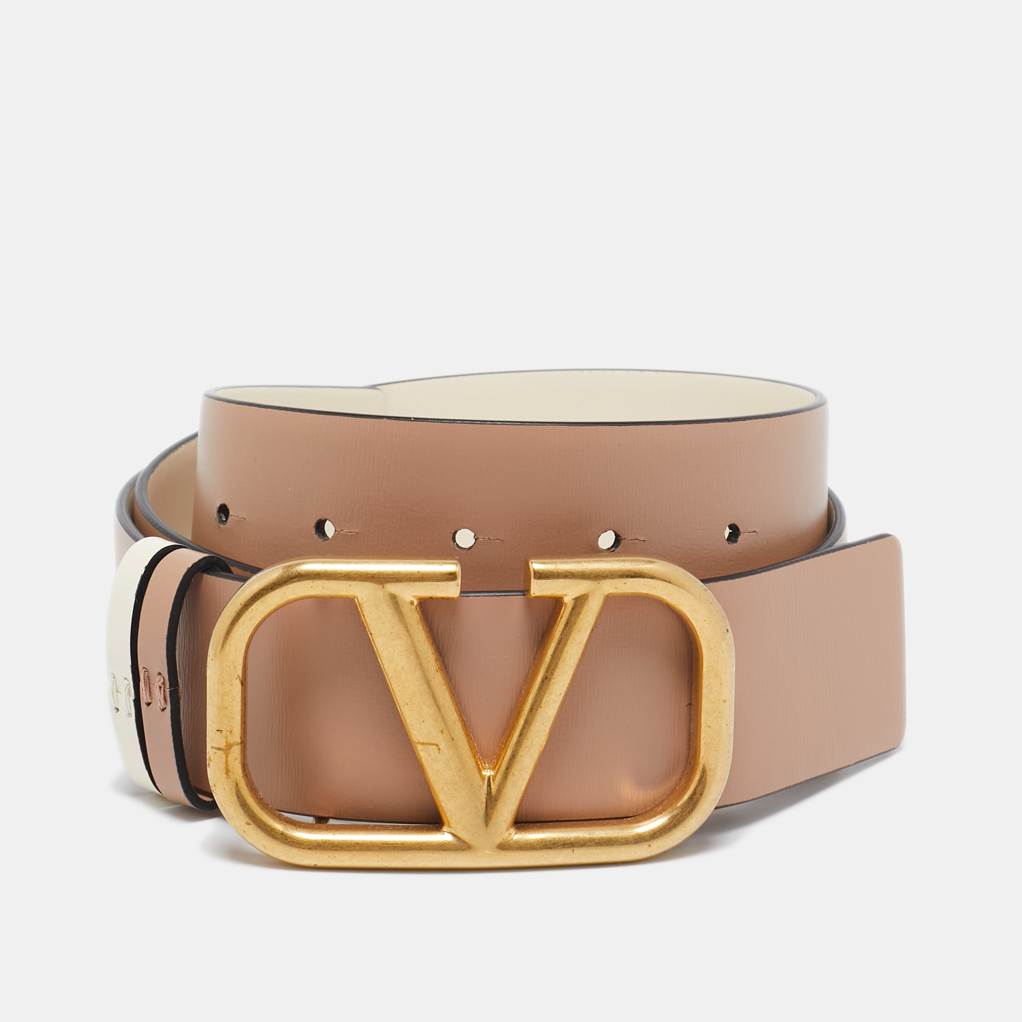 

Valentino Beige Leather VLogo Reversible Belt 85CM