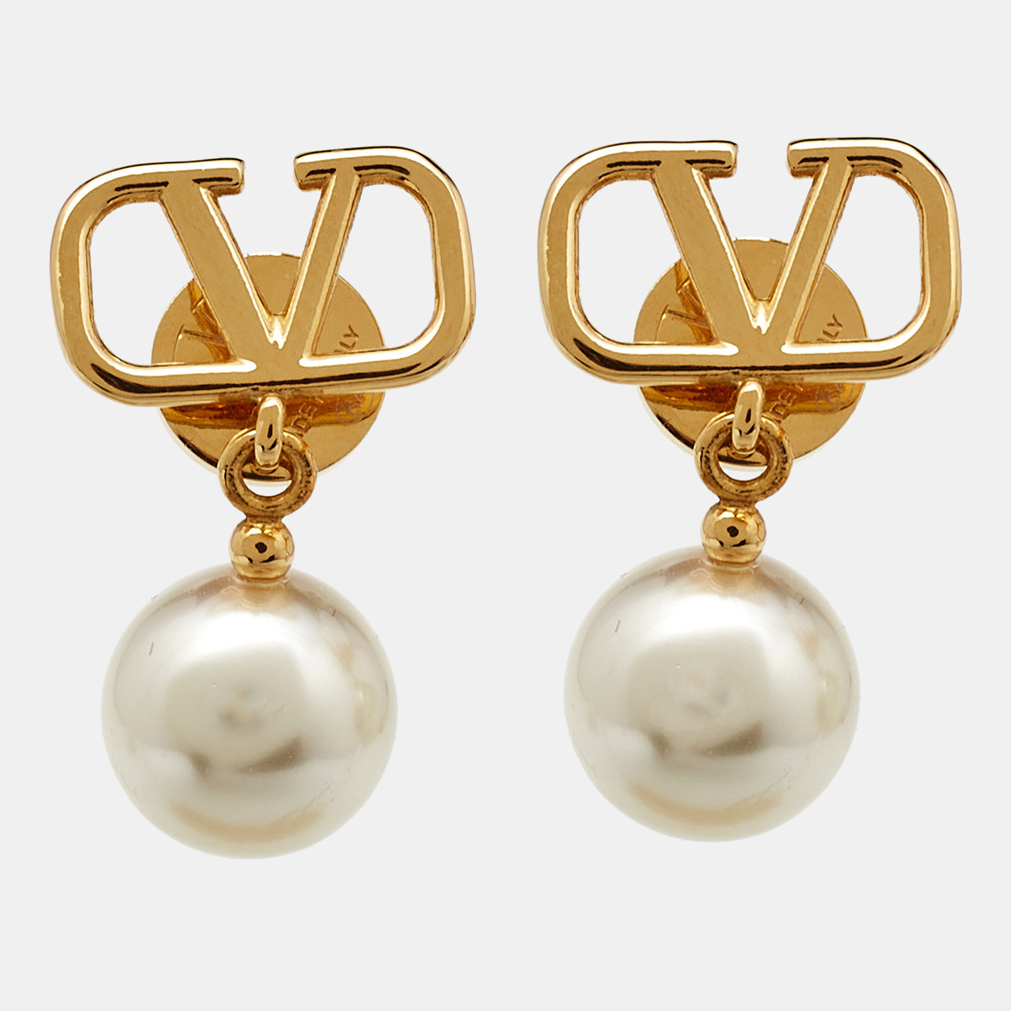 

Valentino VLogo Signature Faux Pearl Gold Tone Drop Earrings