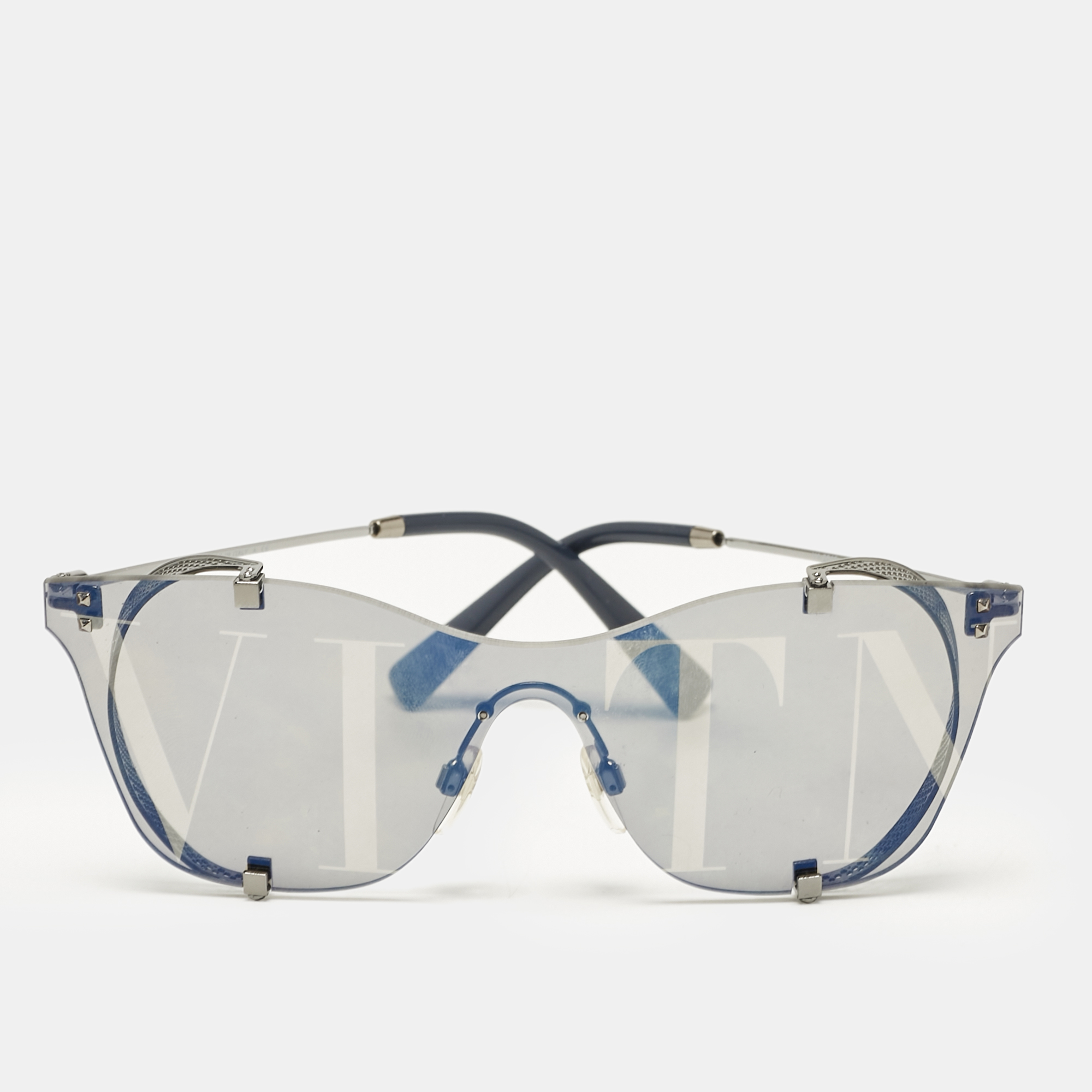 

Valentino Navy Blue Gunmetal Tone Cat-Eye Sunglasses