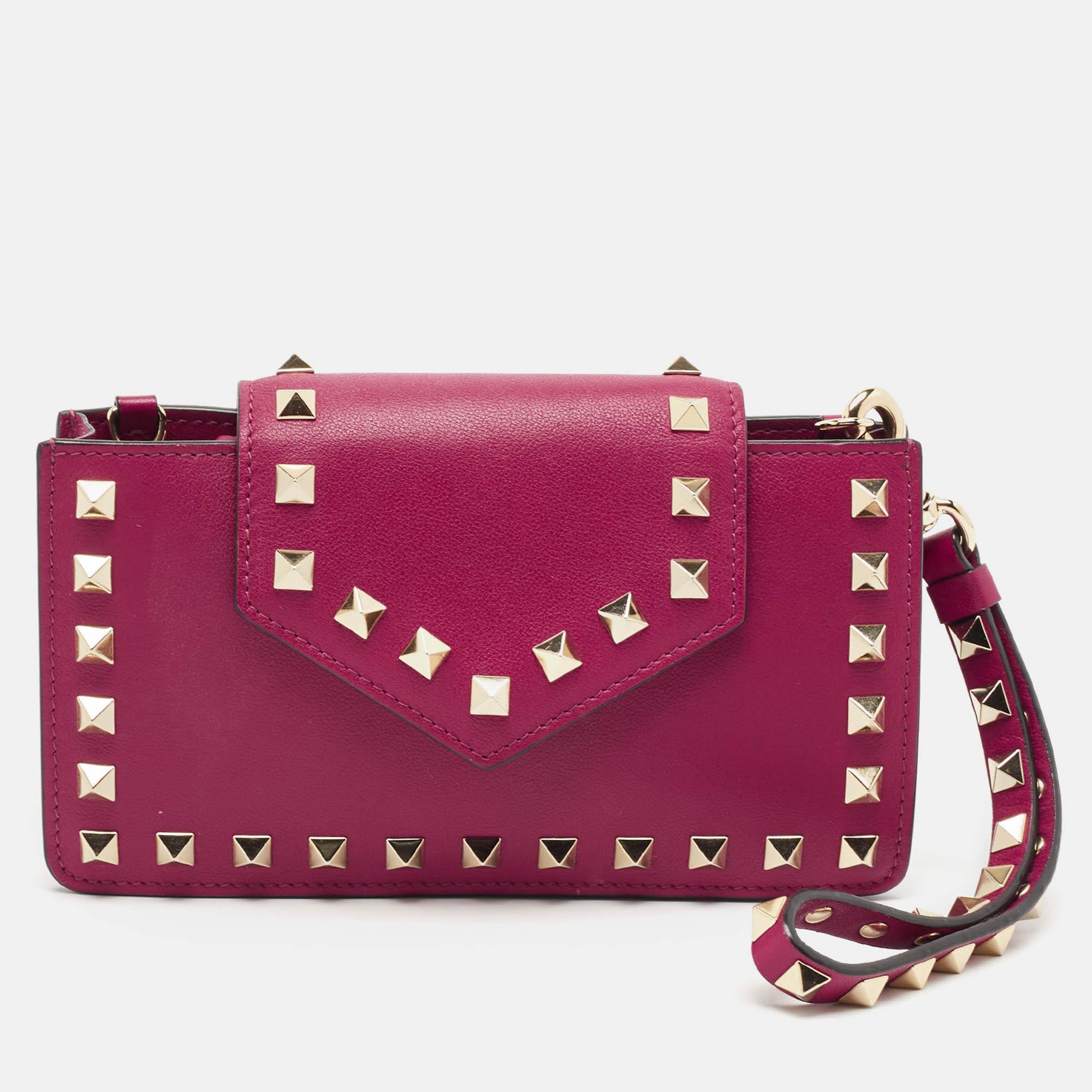 

Valentino Magenta Leather Rockstud Phone Case Pouch, Pink