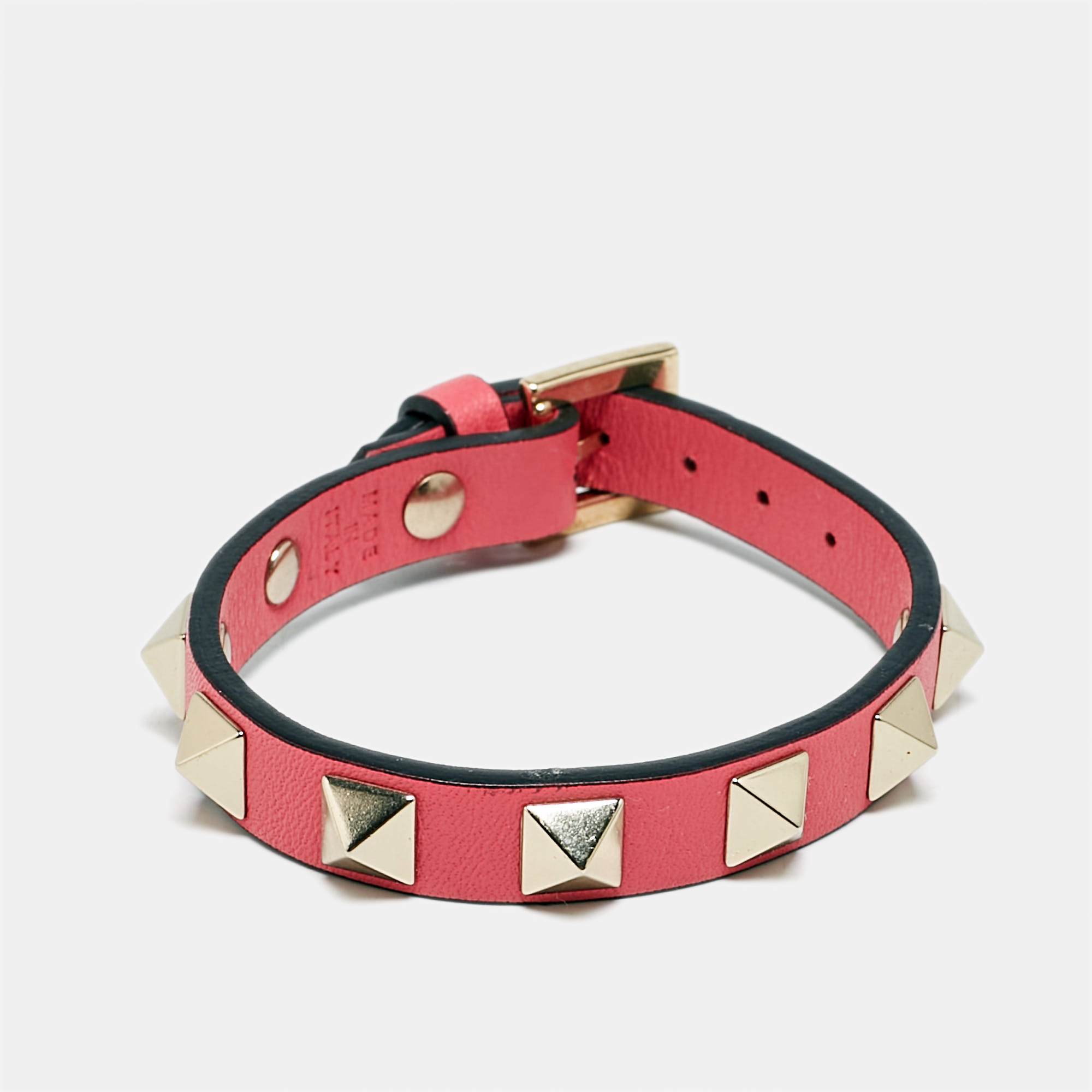 

Valentino Rockstud Pink Leather Gold Tone Bracelet