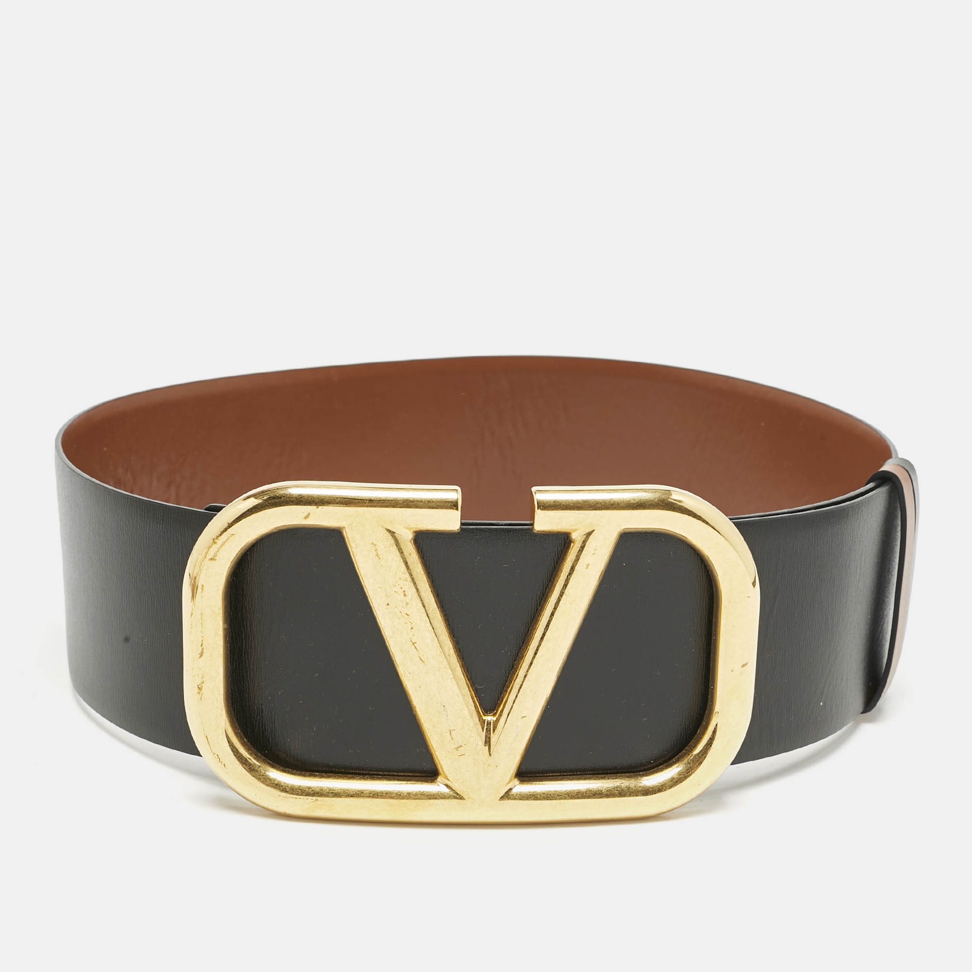 

Valentino Black/Brown Leather VLogo Wide Waist Belt 70CM