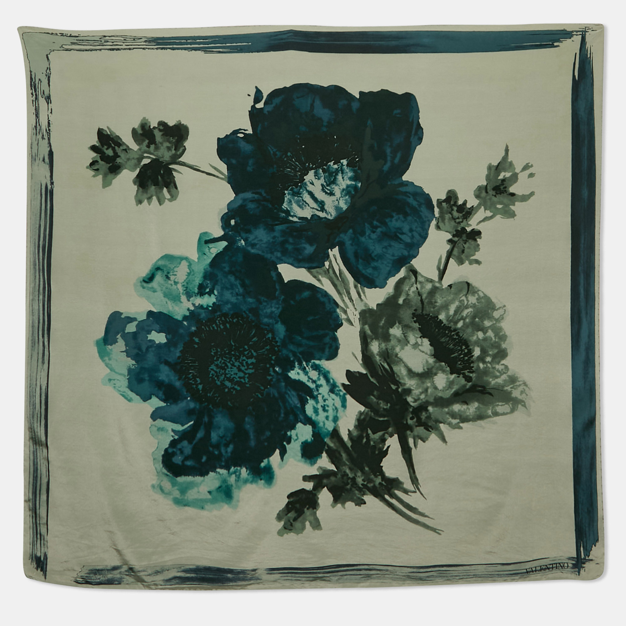 

Valentino Grey Floral Print Silk Scarf