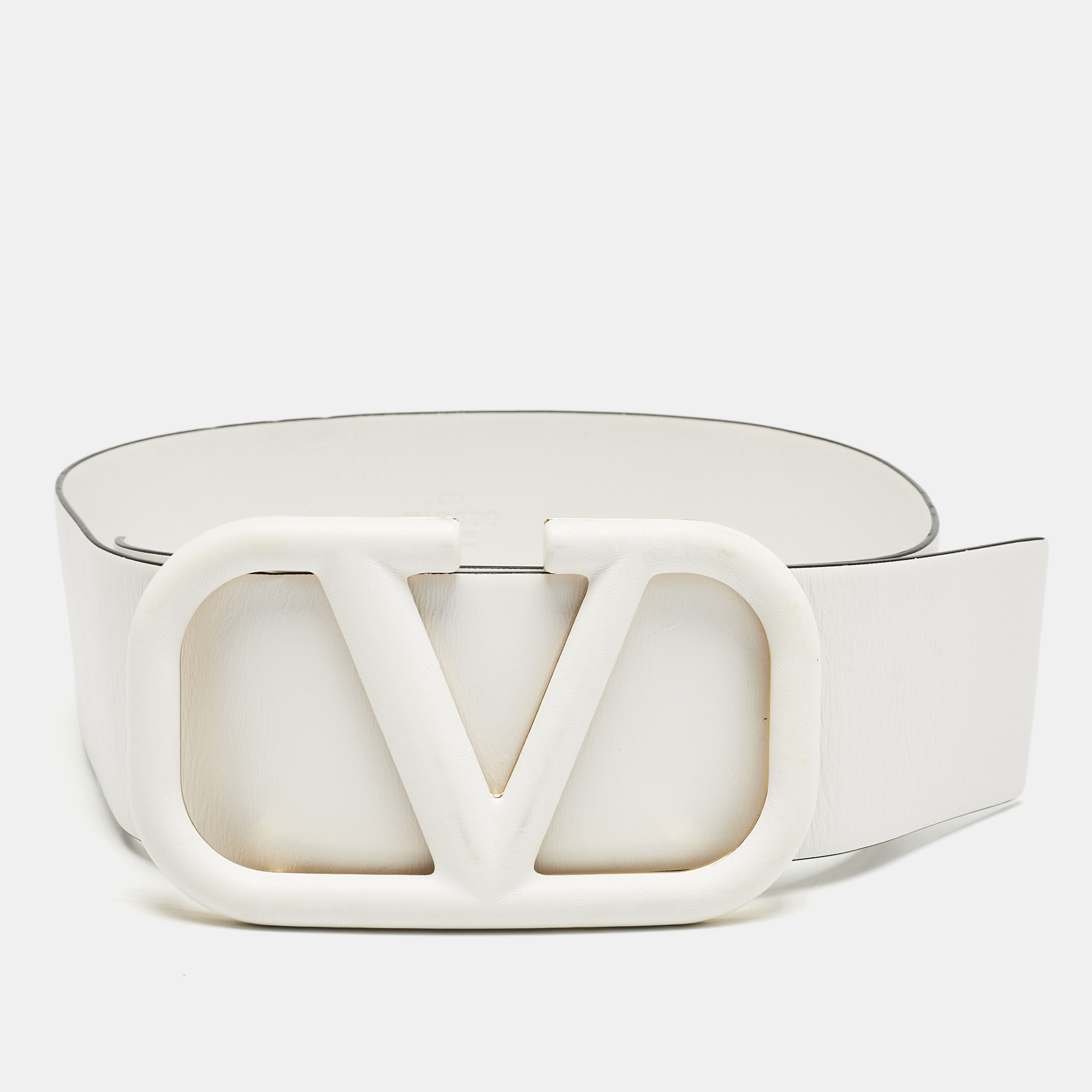 

Valentino White Leather VLogo Wide Waist Belt 75CM