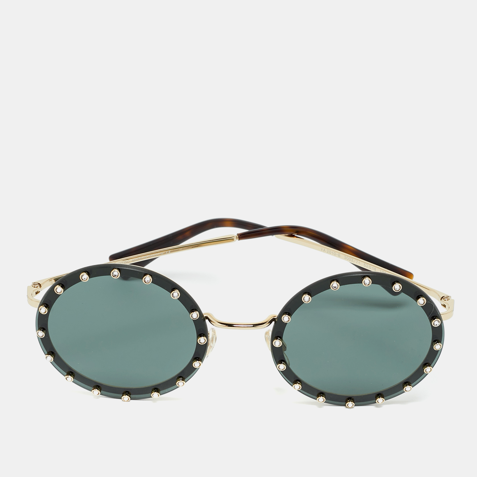 

Valentino Black/Gold Tone VA 2010-B Crystals Round Sunglasses