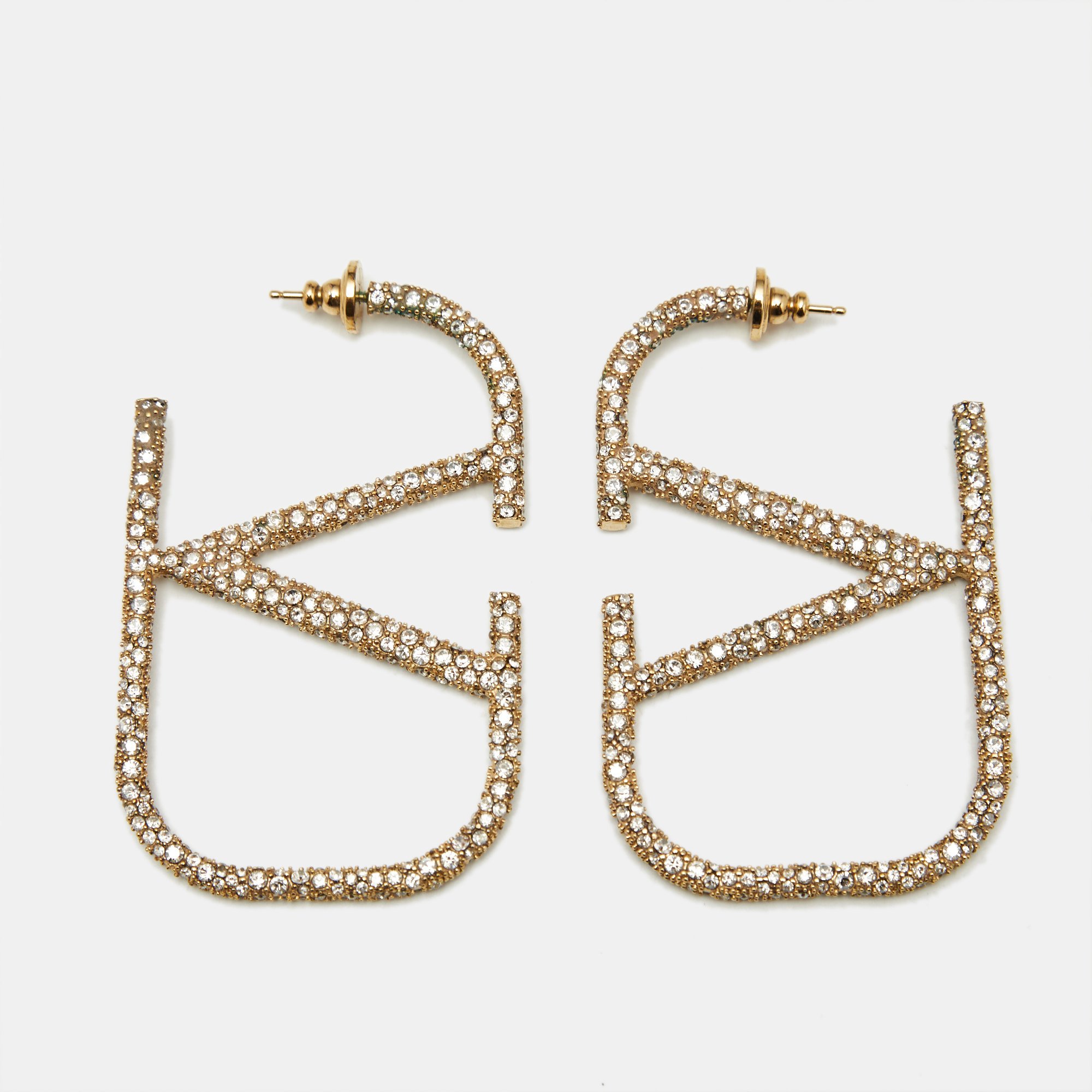 

Valentino Vlogo Crystals Gold Tone Large Earrings