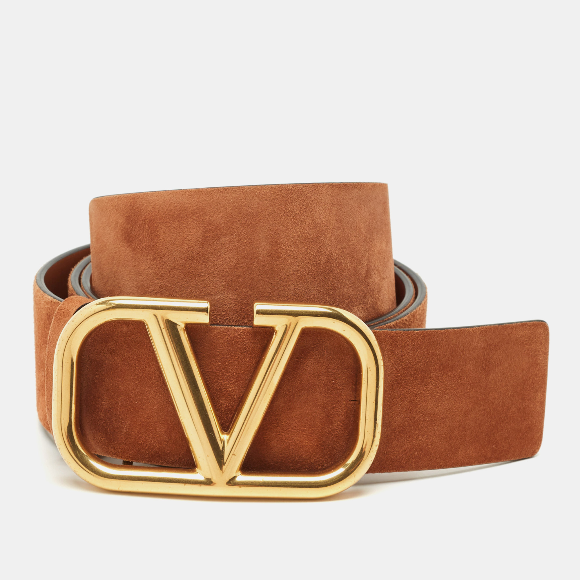 

Valentino Brown Suede and Leather VLogo Belt Size